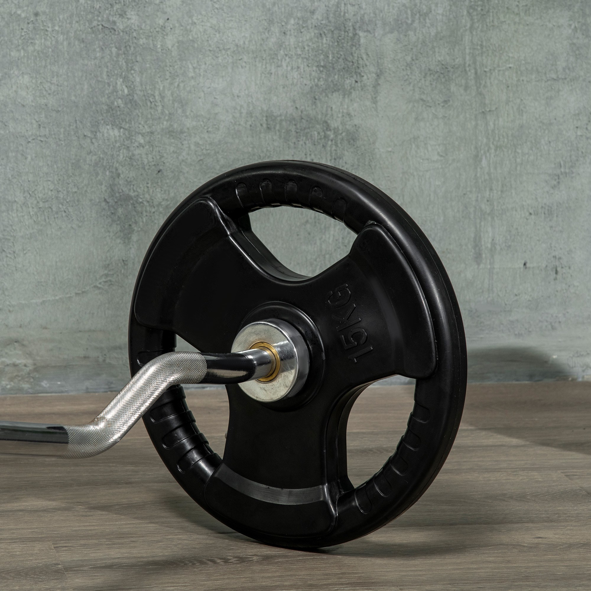 Hantelscheibe, 2er-Set, 15 kg pro Scheibe, drei Griffe, bodenschonender Gummimantel, Metall