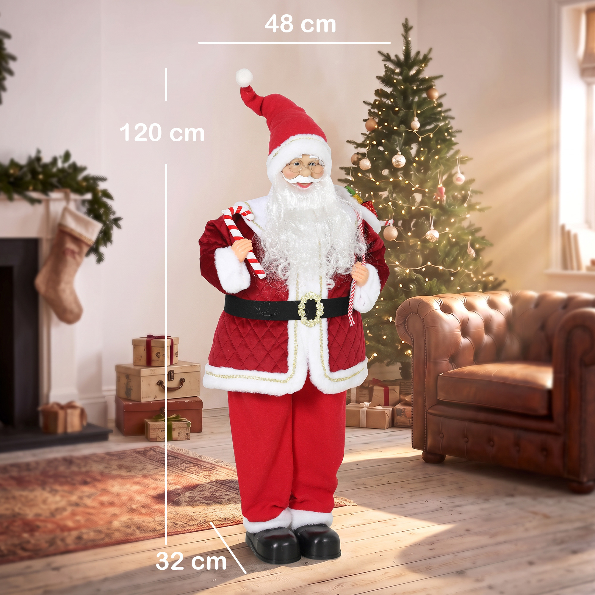 Singender Weihnachtsmann, 120 cm, lebensgroß, animiert, mit drehbarem Kopf und beweglichen Armen