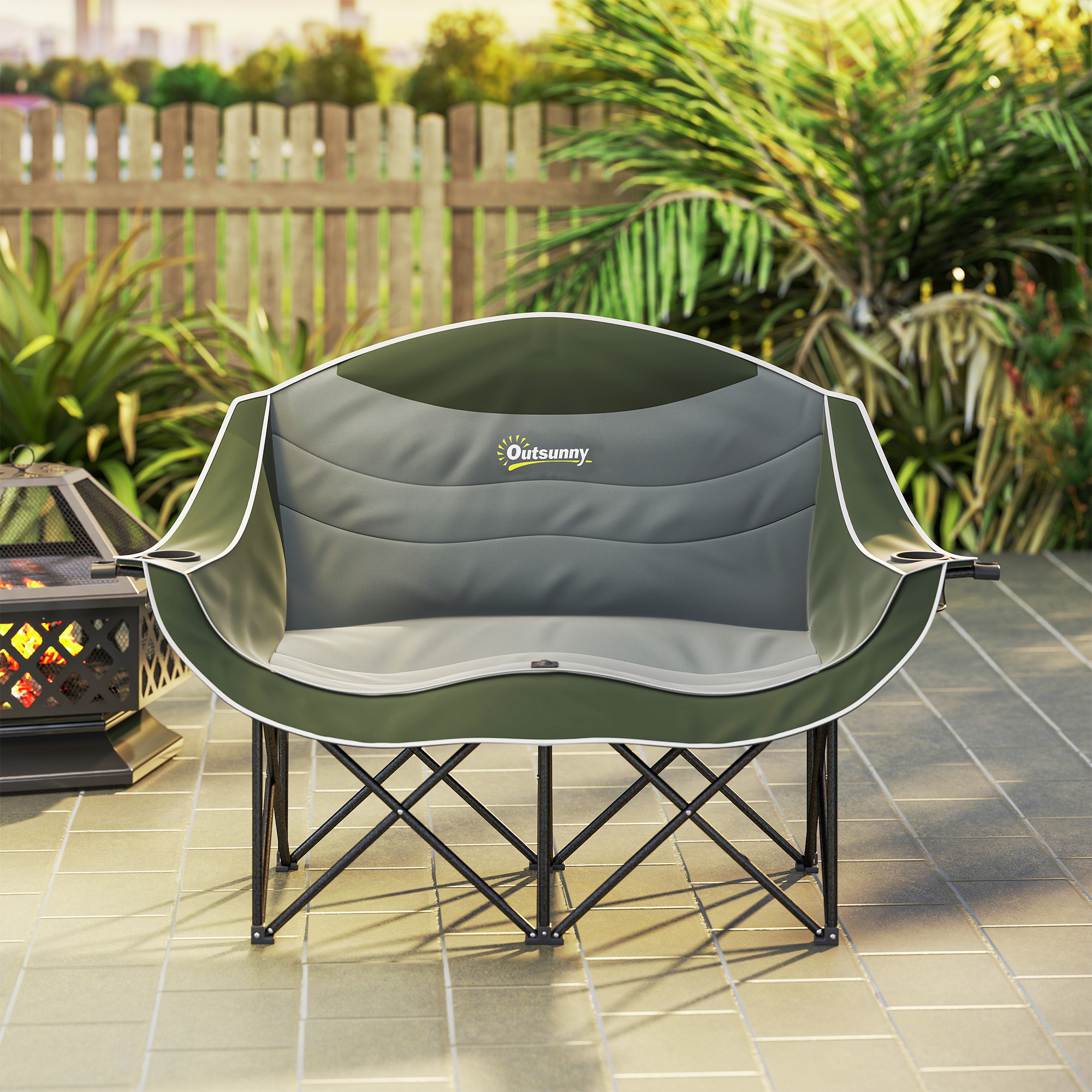 Faltstuhl faltbar 2 Sitzer Campingstuhl mit Getränkehalter Tragetasche bis 250kg belastbar Grün