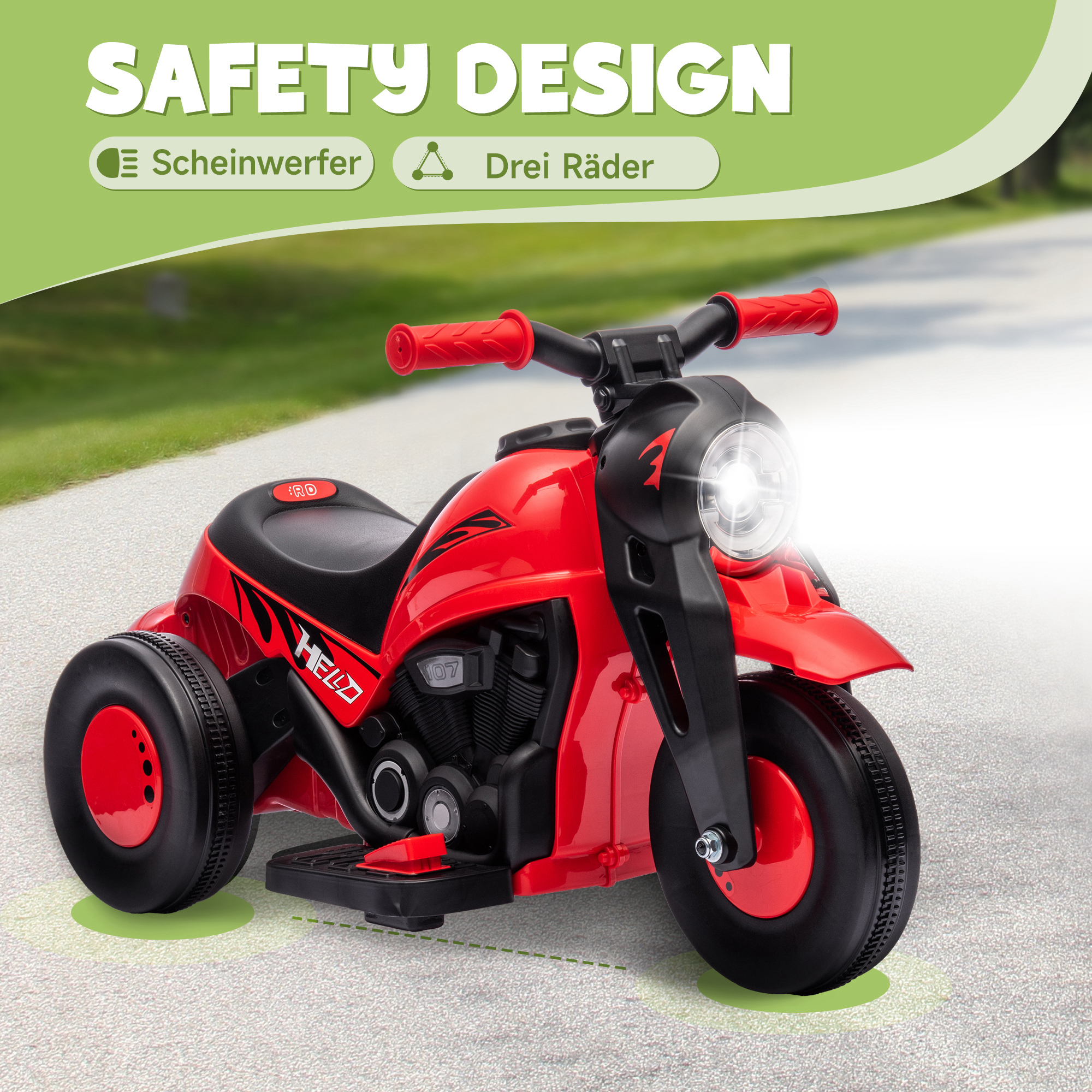 Kinder Elektro-Motorrad, 6V Kindermotorrad mit Musik, Blasen 2,5-3 km/h, für 2-5 Jahre Kinder