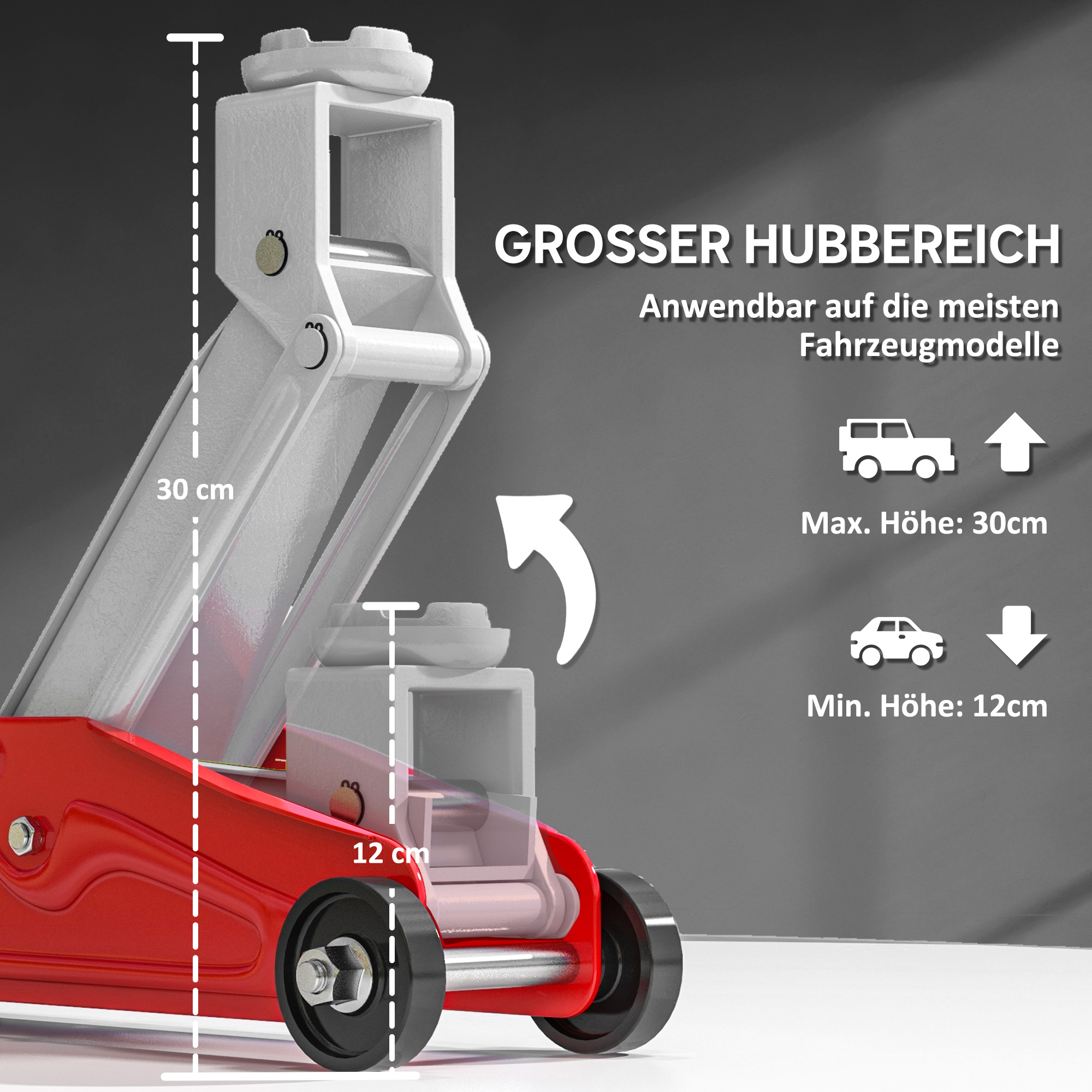 Hydraulischer Wagenheber Kompakt Überlastschutz Auto SUV 2t 120-300mm Rot Gelb