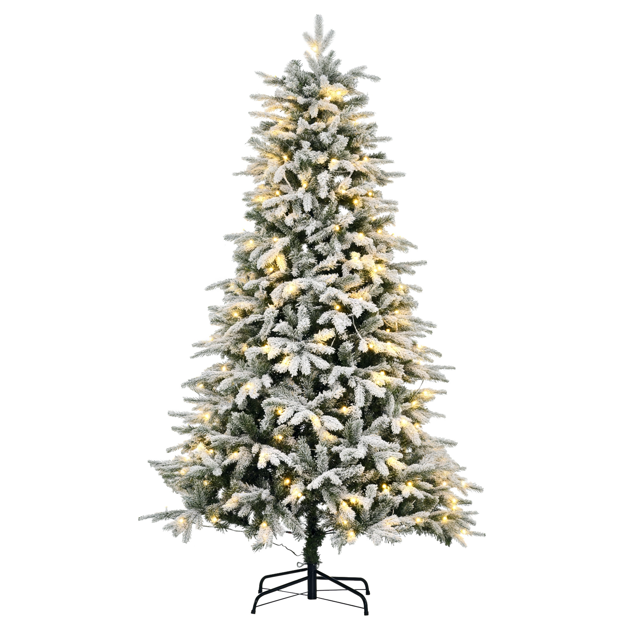 Künstlicher Weihnachtsbaum, Christbaum, inkl. Kunstschnee, LED-Lichter, 180 cm, Grün + Weiß