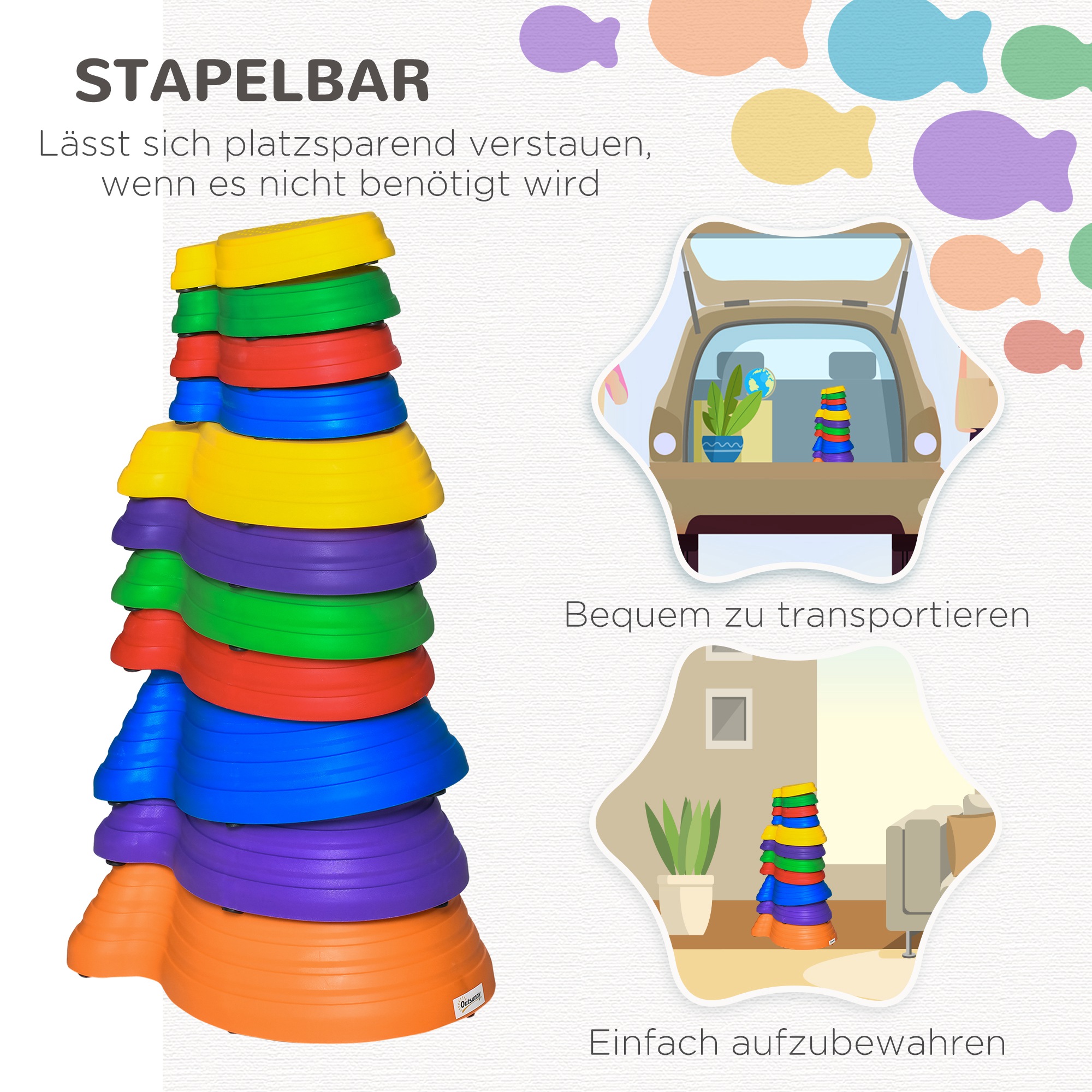 Balance-Steine, Trittsteine, 11 Stück, stapelbar, rutschfest, robust, für innen und außen, belastbar bis 100 kg