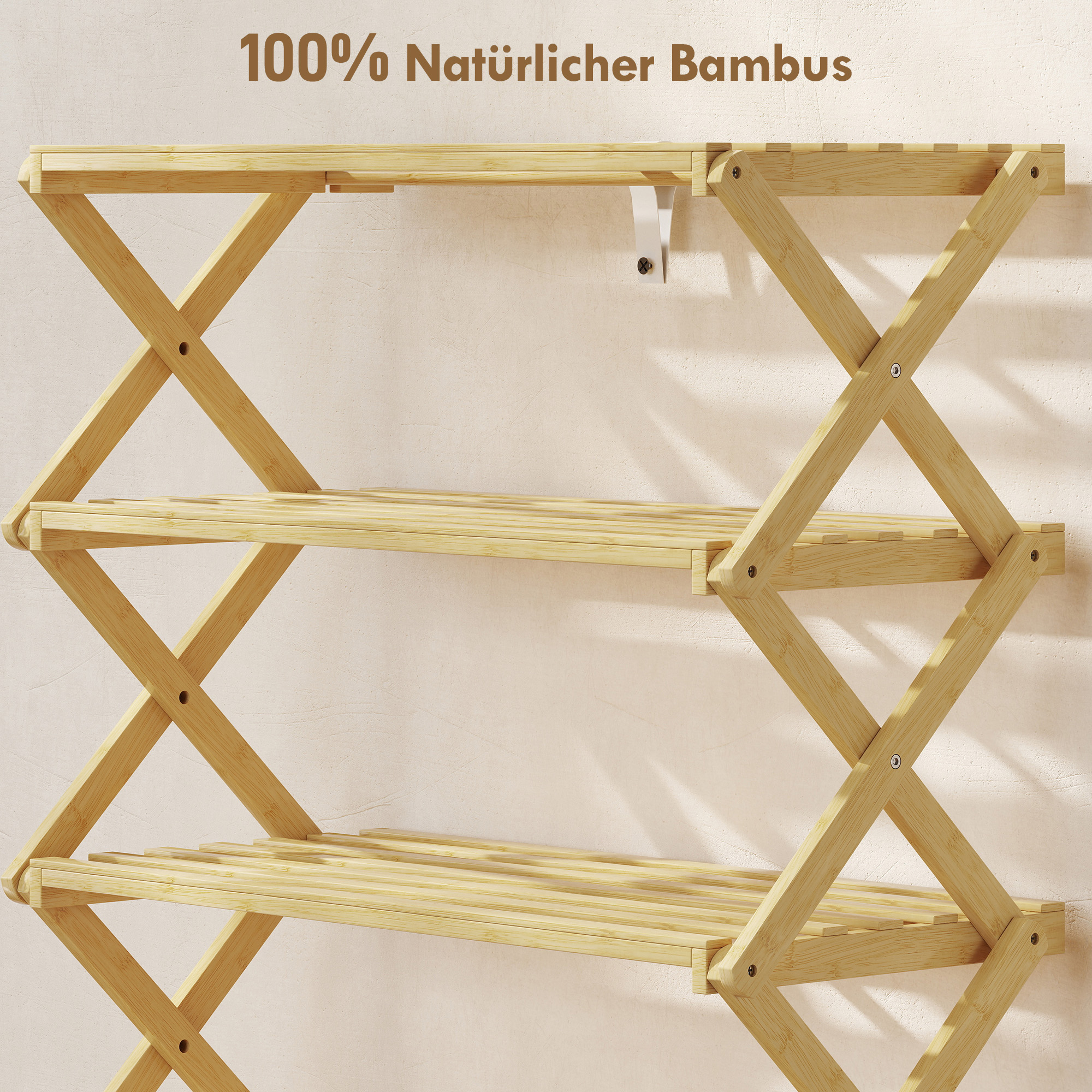 Schuhregal mit 4 Ebenen, Schuhablage aus Bambus,für bis zu 12 Paar Schuhe, für Eingang, Flur, 60 x 29 x 67 cm, Natur