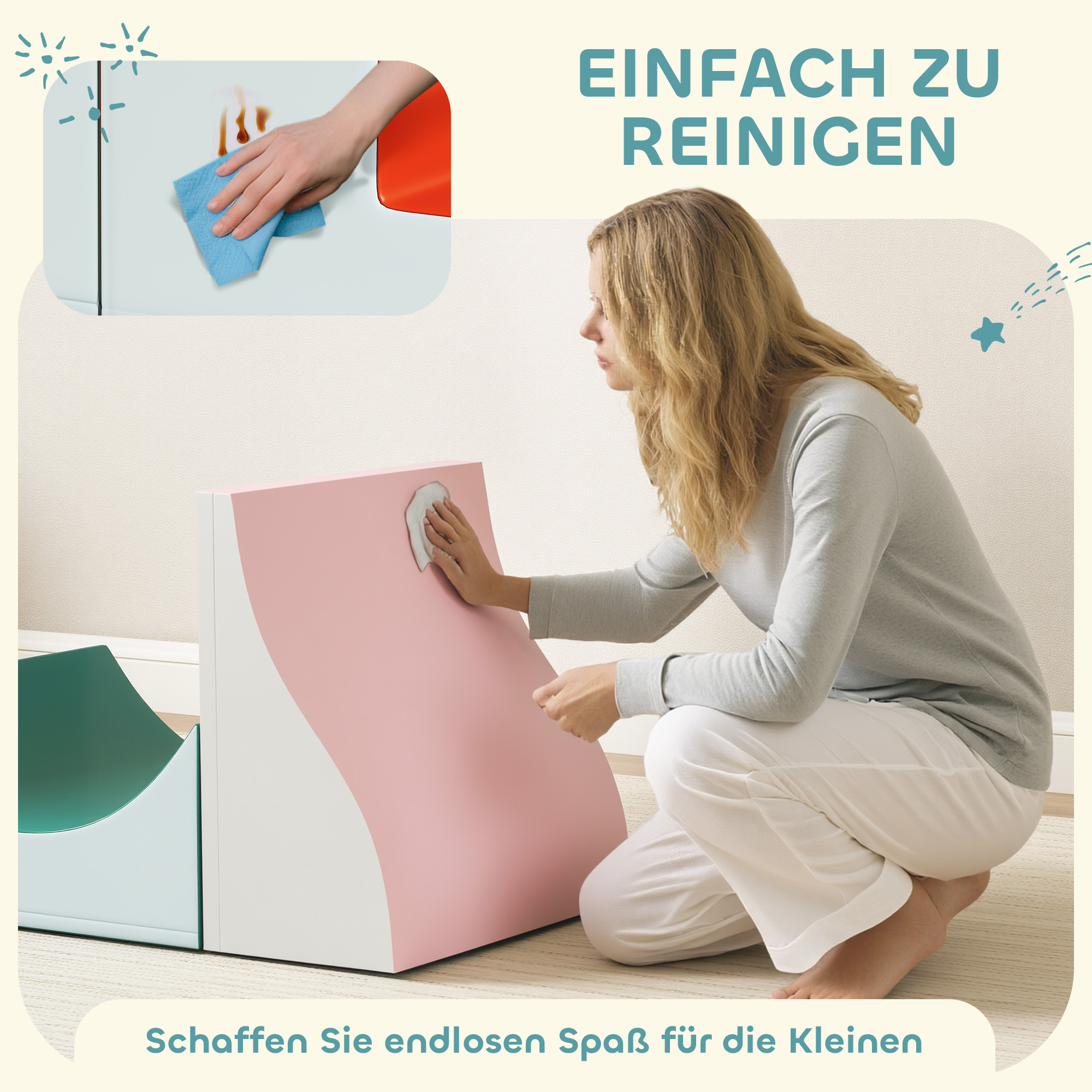3-teiliges Kletter- und Krabbelset für Kleinkinder, Kunstleder, Schaumstoff, Hellgrau
