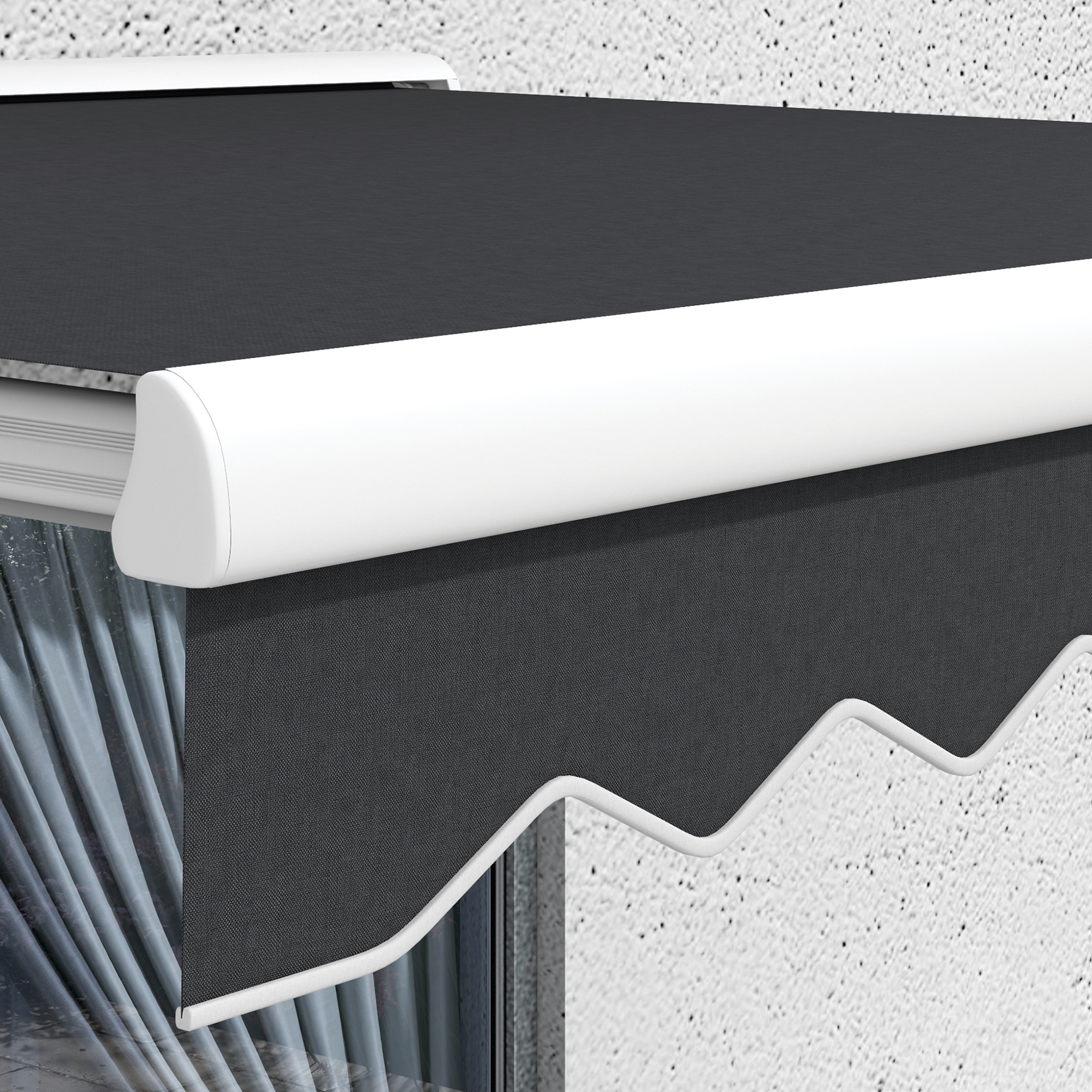 Markise, elektrisch/manuell ausfahrbar, Halbkassette, Fernbedienung, Aluminiumrahmen, 4 x 3 m, Grau