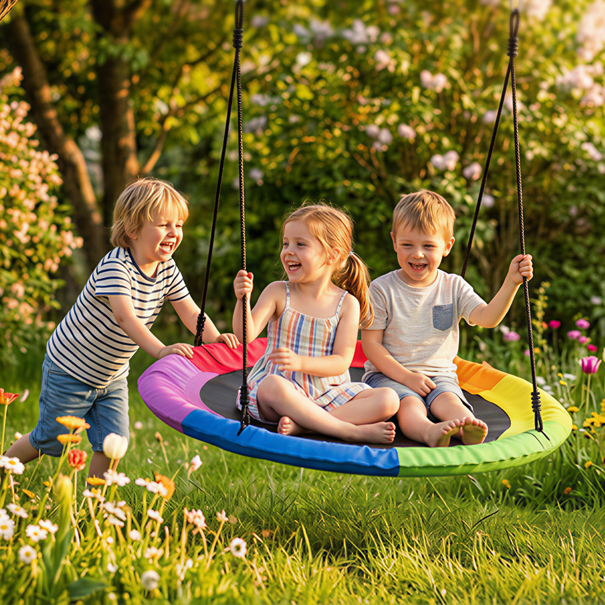 Nestschaukel Höhenverstellbar Hängeschaukel bis zu 300kg mit verstellbaren Seilen 100 x 100 x 180 cm Mehrfarbig