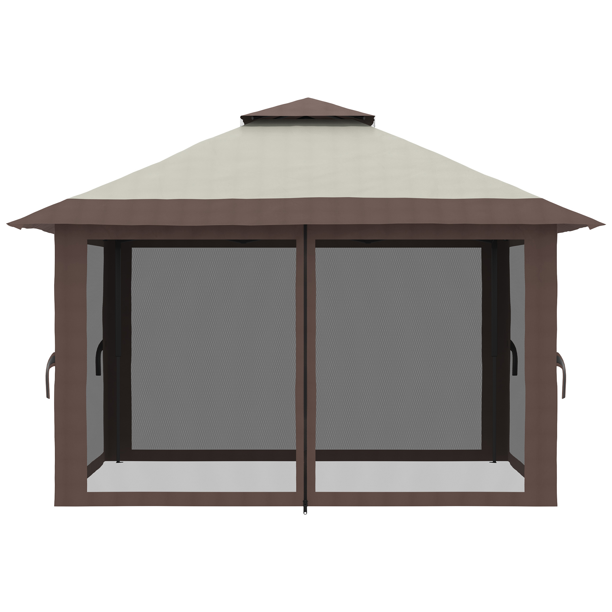 Faltpavillon, höhenverstellbar, 4 Netzwände, Lüftungsdach, Tragetasche, Schnellaufbau, 4 x 4 x 3 m, Beige