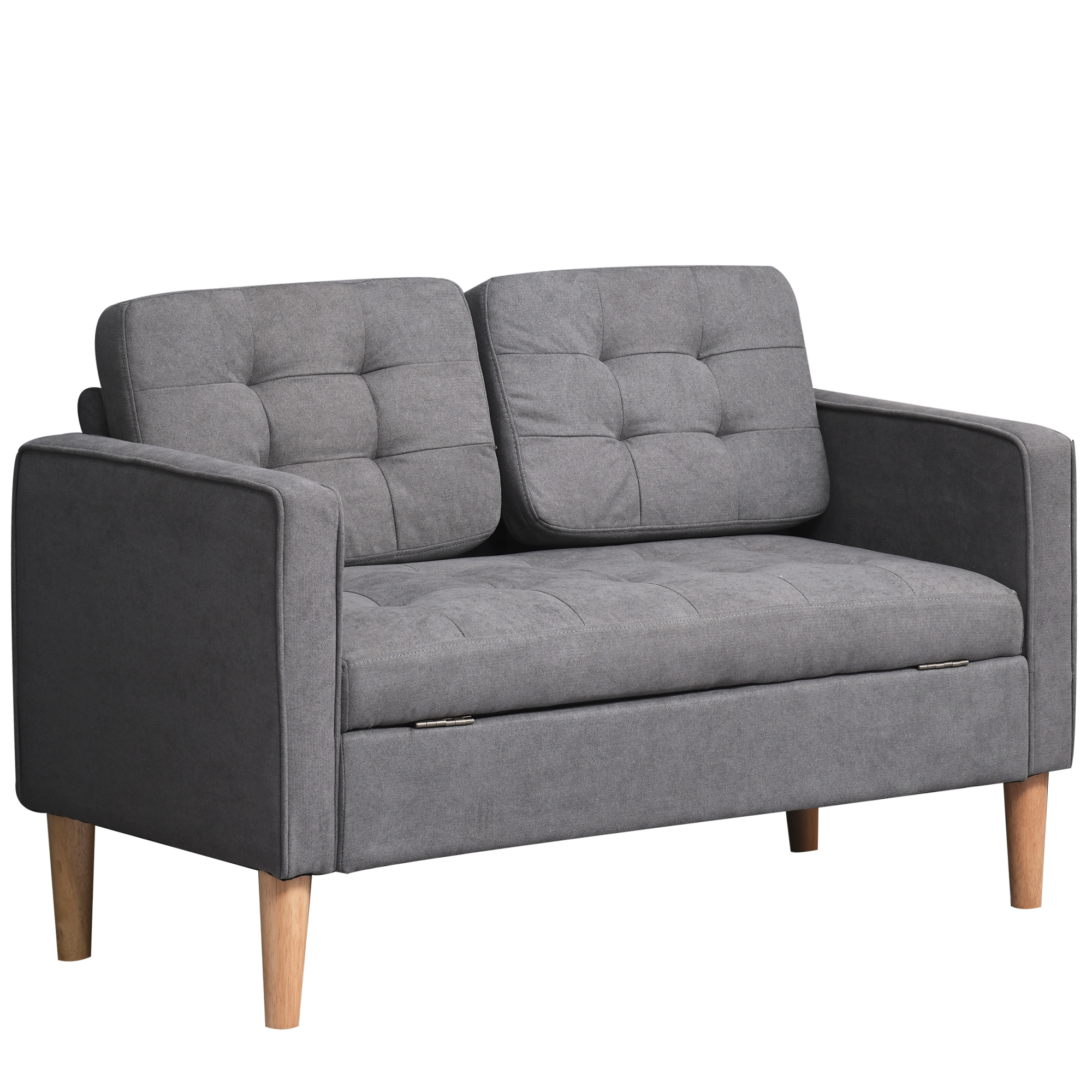 2 Sitzer Sofa, Couch mit Stauraum, Holzbeine, Gepolsterter Polstersofa mit Samtoptik für Wohnzimmer, Schlafzimmer, 117x 62 x 78 cm, Grau