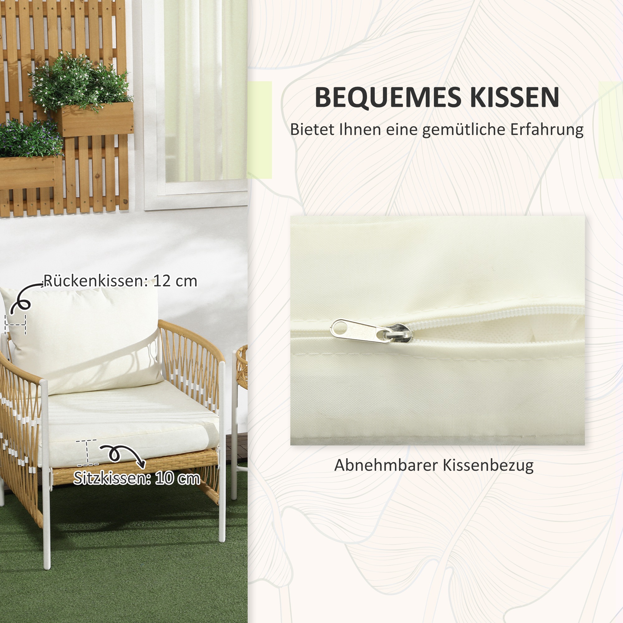 3-teiliges Bistro-Set Gartenmöbel-Set Gartensitzgruppe, PE-Rattan, 72 cm x 66 cm x 64 cm, Gelb+Creme
