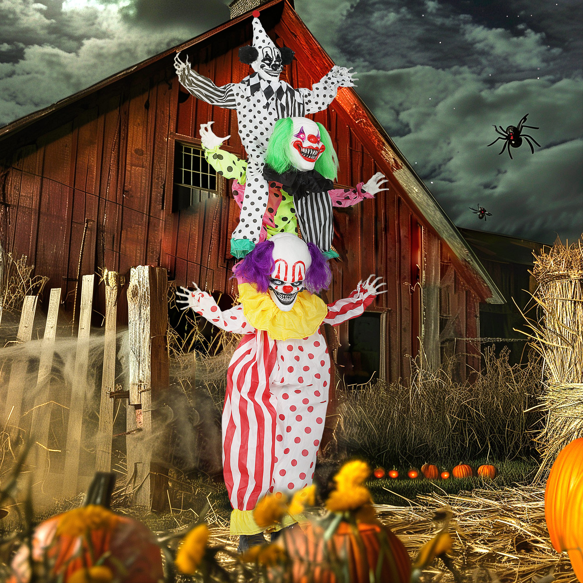 stapelbare Halloween-Animatronics-Clowns mit roten leuchtenden Augen für Indoor-Party-Requisiten