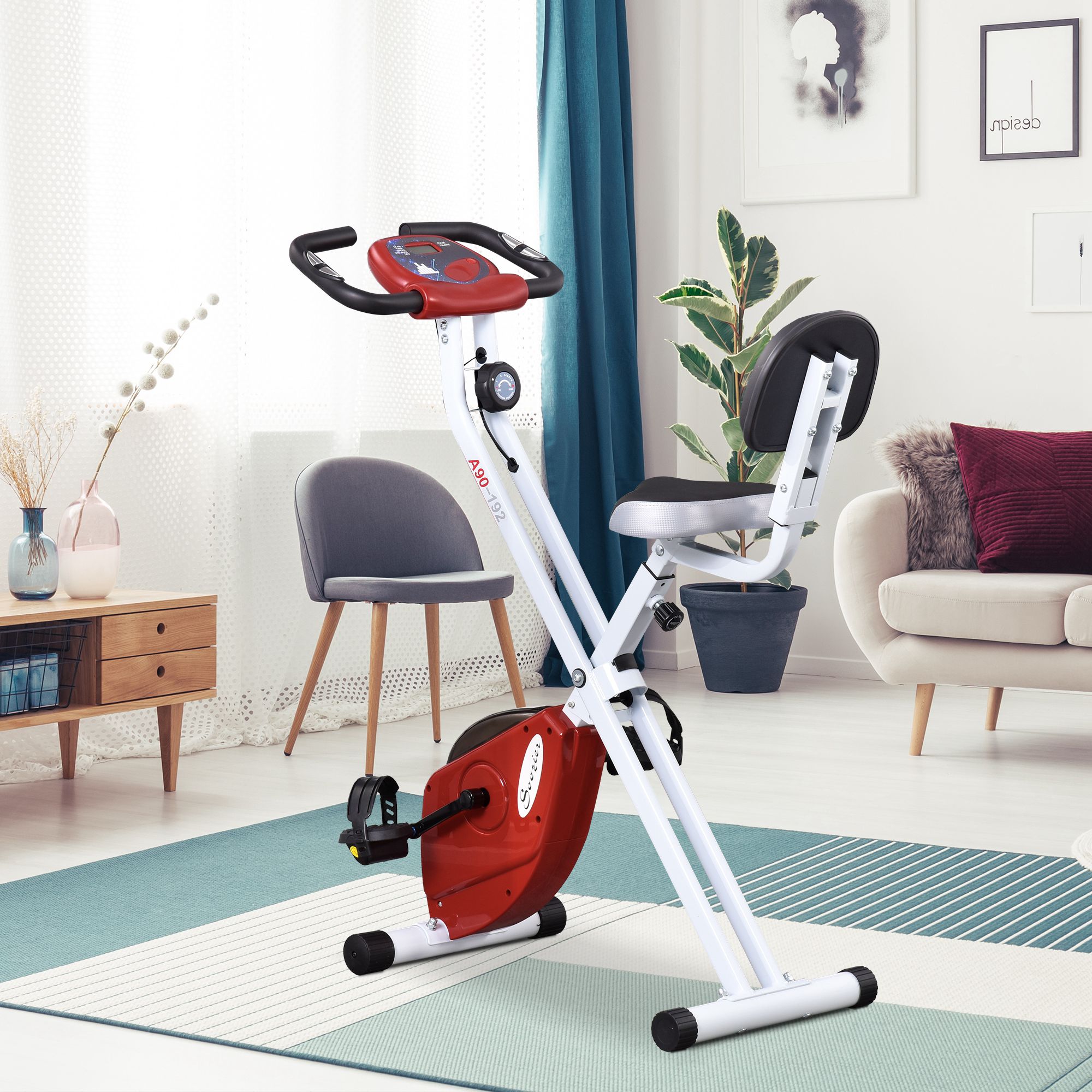 Heimtrainer mit Magnetwiderstand, 8-Stufen, höhenverstellbar, LCD-Display, Rot + Weiß