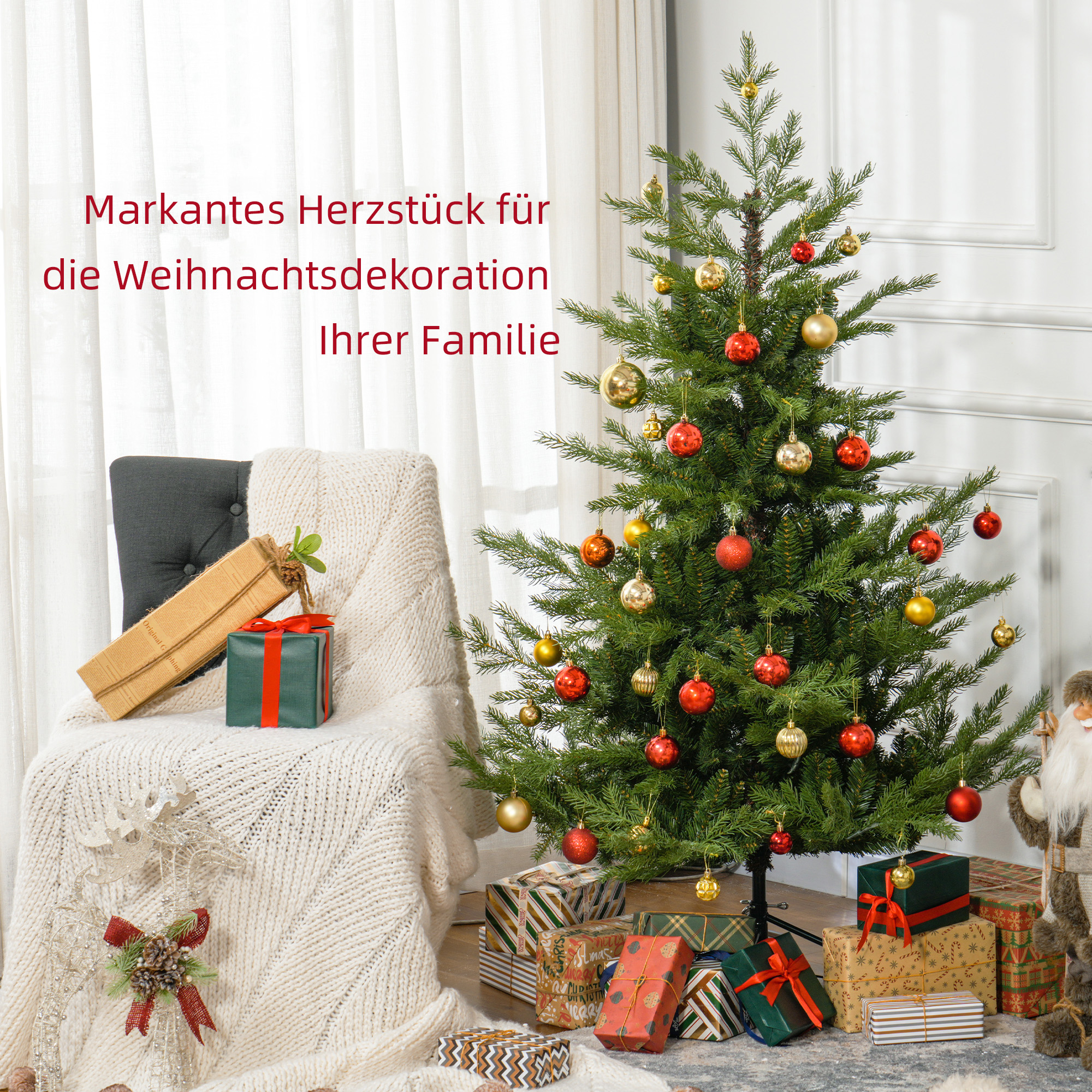 Weihnachtsbaum, Kunsttanne, realistisches Aussehen, schneller Aufbau, Kunststoff, Grün, 100 x 100 x 150cm