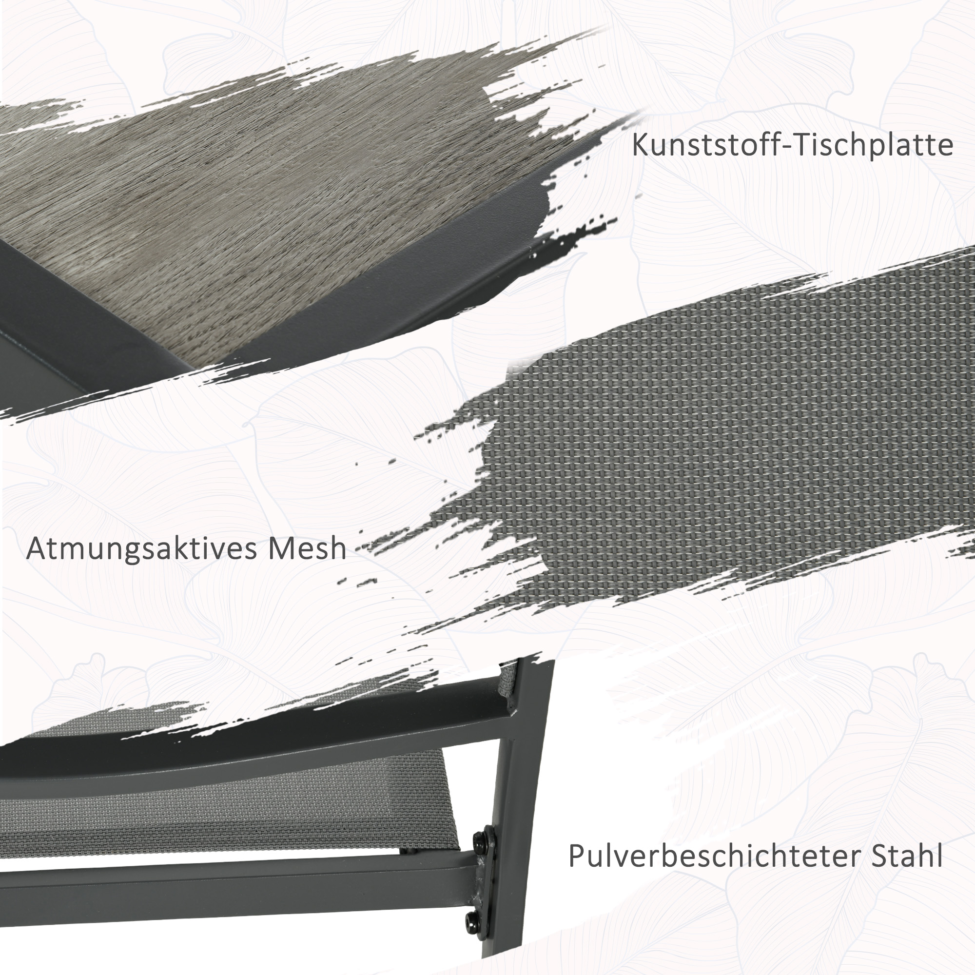 Gartenmöbel-Set Gartensitzgruppe, 1 Tisch, 4 Stühle, 150 x 87 x 72 cm, Grau