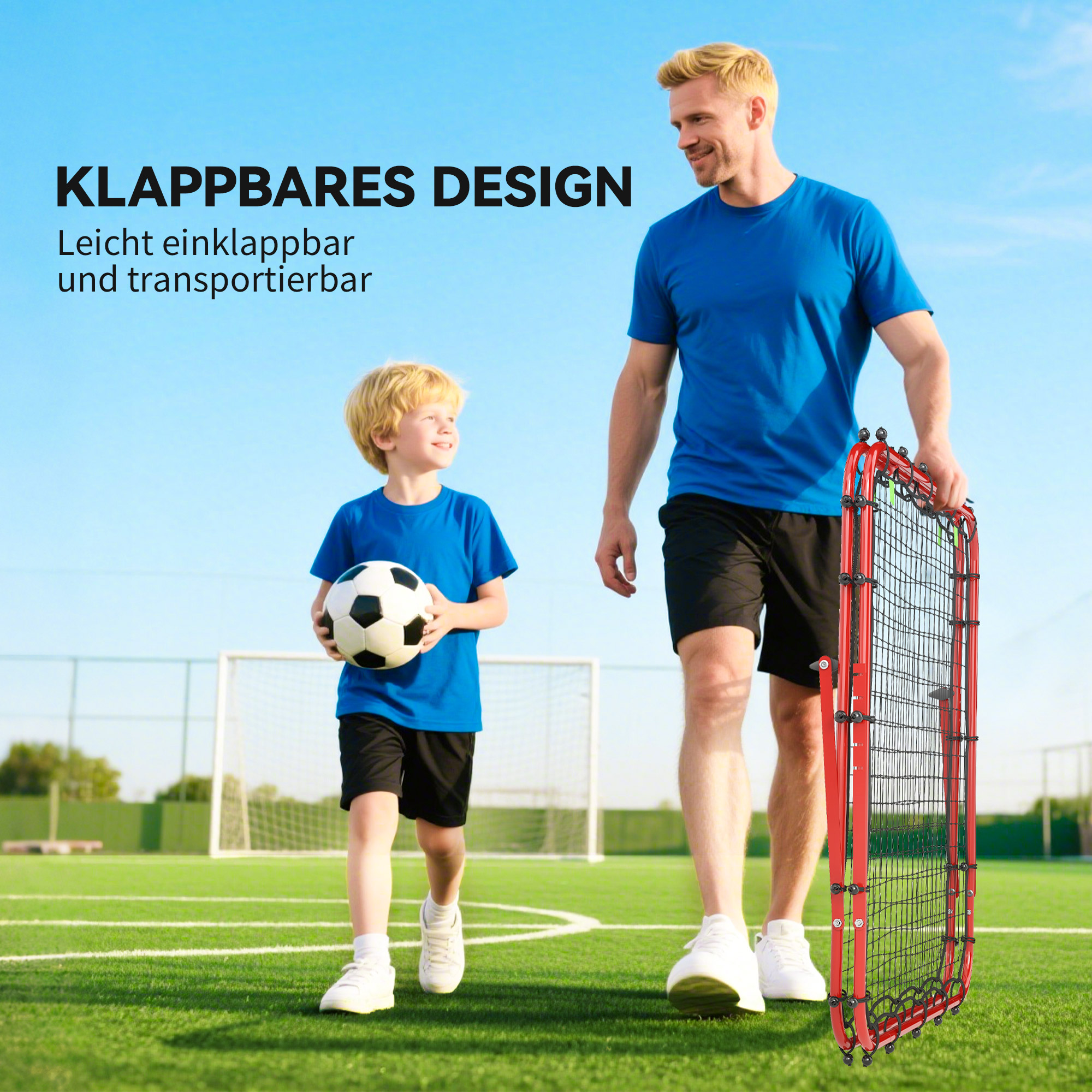 Fußballtor, verstellbar, klappbar, Metallrahmen, 100 x 68-95 cm, Rot
