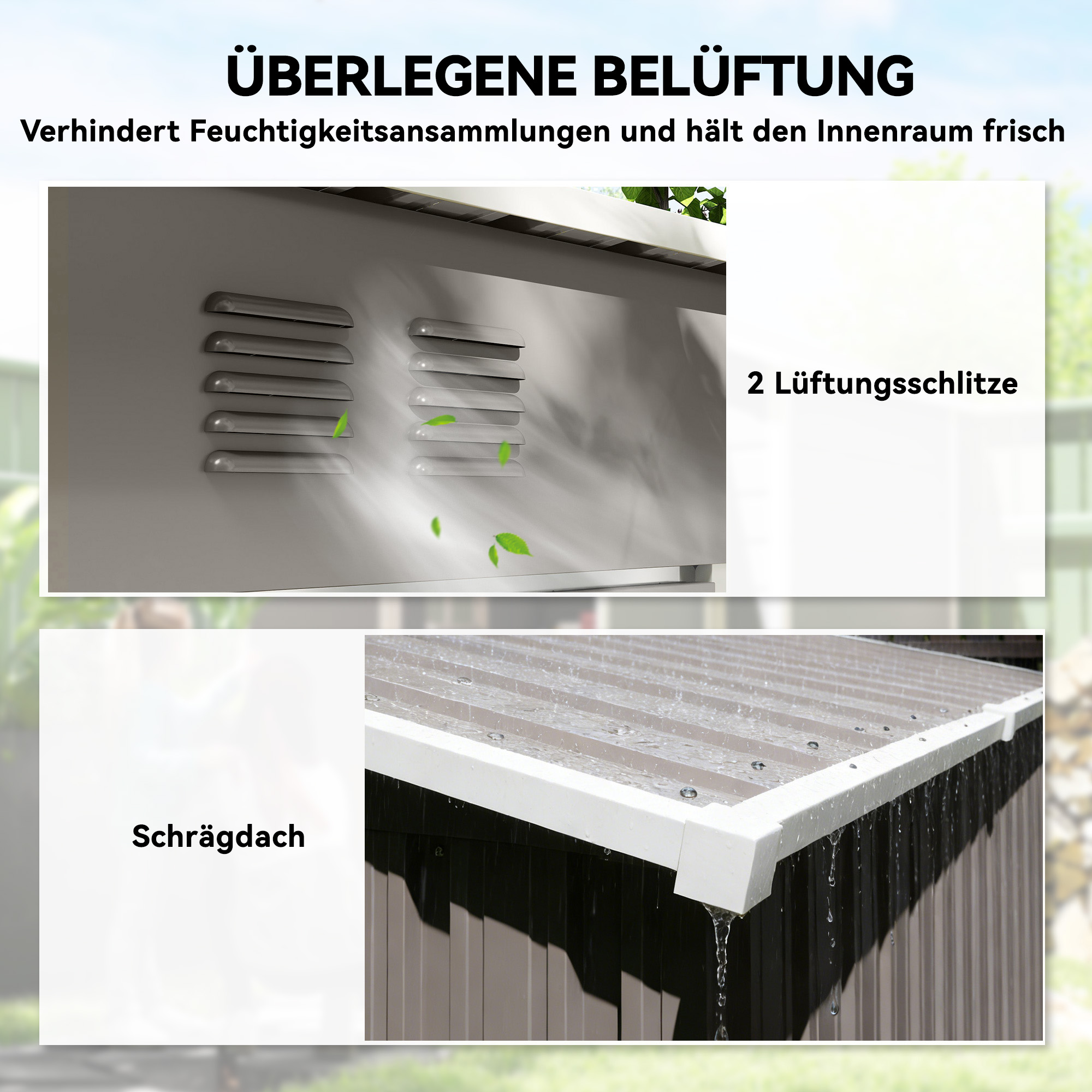 Metall Gerätehaus 1,37 m², abschließbar Geräteschuppen mit Lüftung Pultdach Handschuhen, 163 x 90 x 179 cm