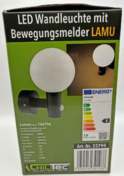 LED Wandleuchte "LAMU" mit PIR-Sensor, IP65, 15W, schwarz, 3000k / warmweiß