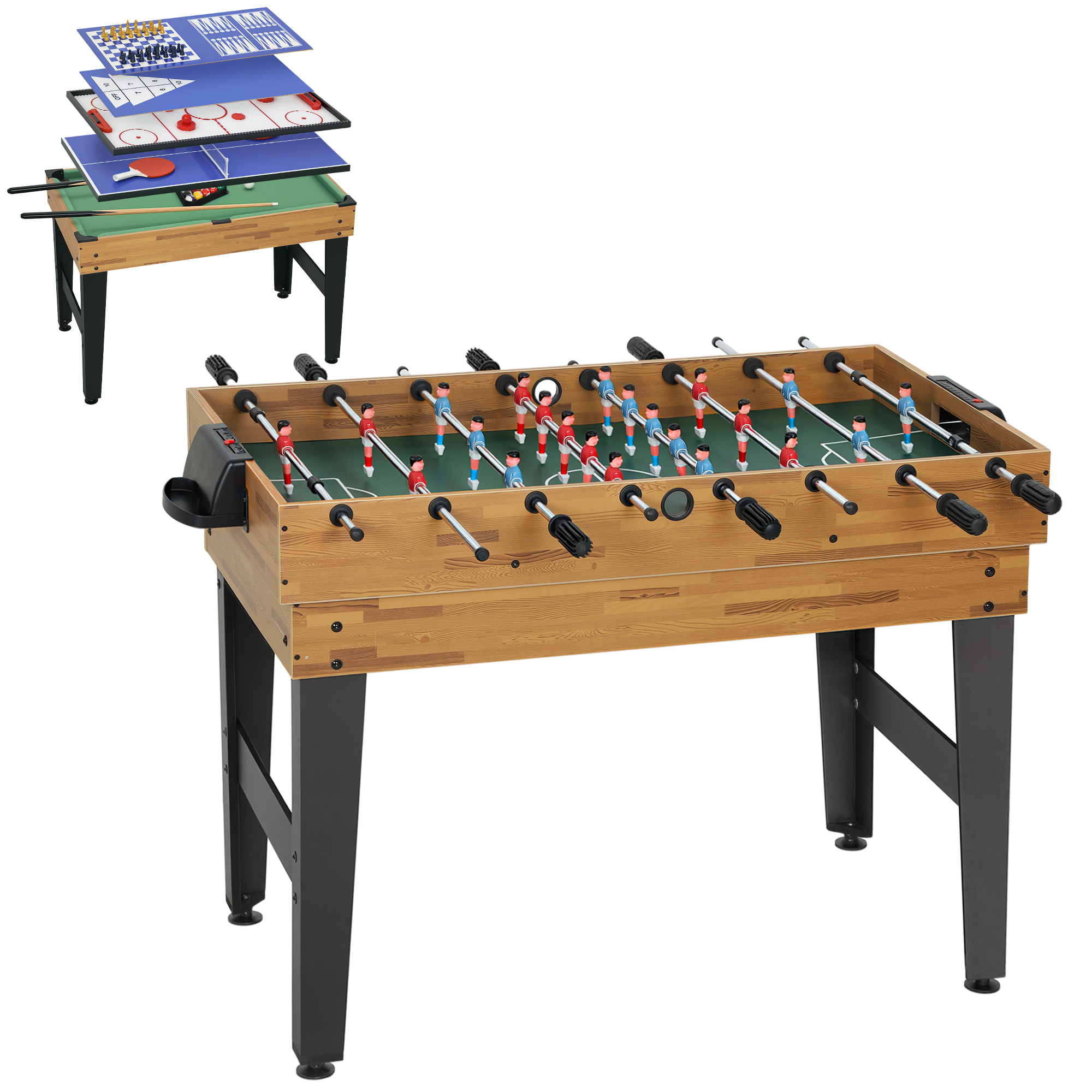 13-in-1 Spieletisch, Tischfußball, Schach, Billard, Tischtennis und mehr, MDF, Kunststoff, Walnuss 13-in-1 Spieletisch, Tischfußball, Schach, Billard, Tischtennis und mehr, MDF, Kunststoff, Walnuss