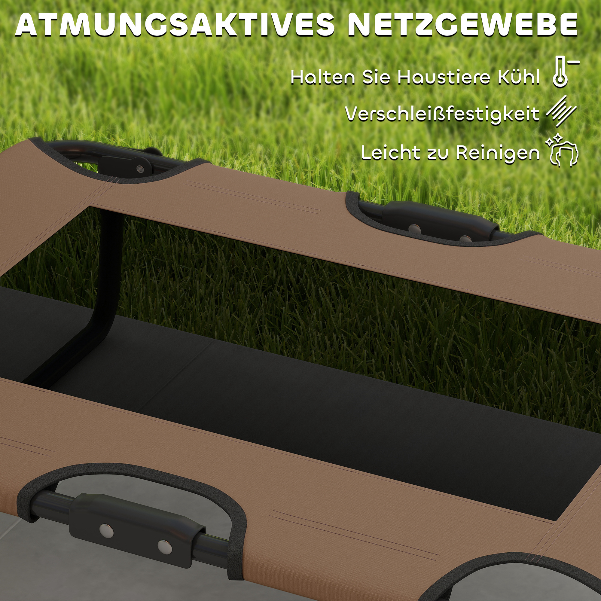 erhöhtes Hundebett klappbar Haustierbett, Outdoor Hundeliege mit Netzdesign Kaffee Oxford 75 x 51 x 18 cm