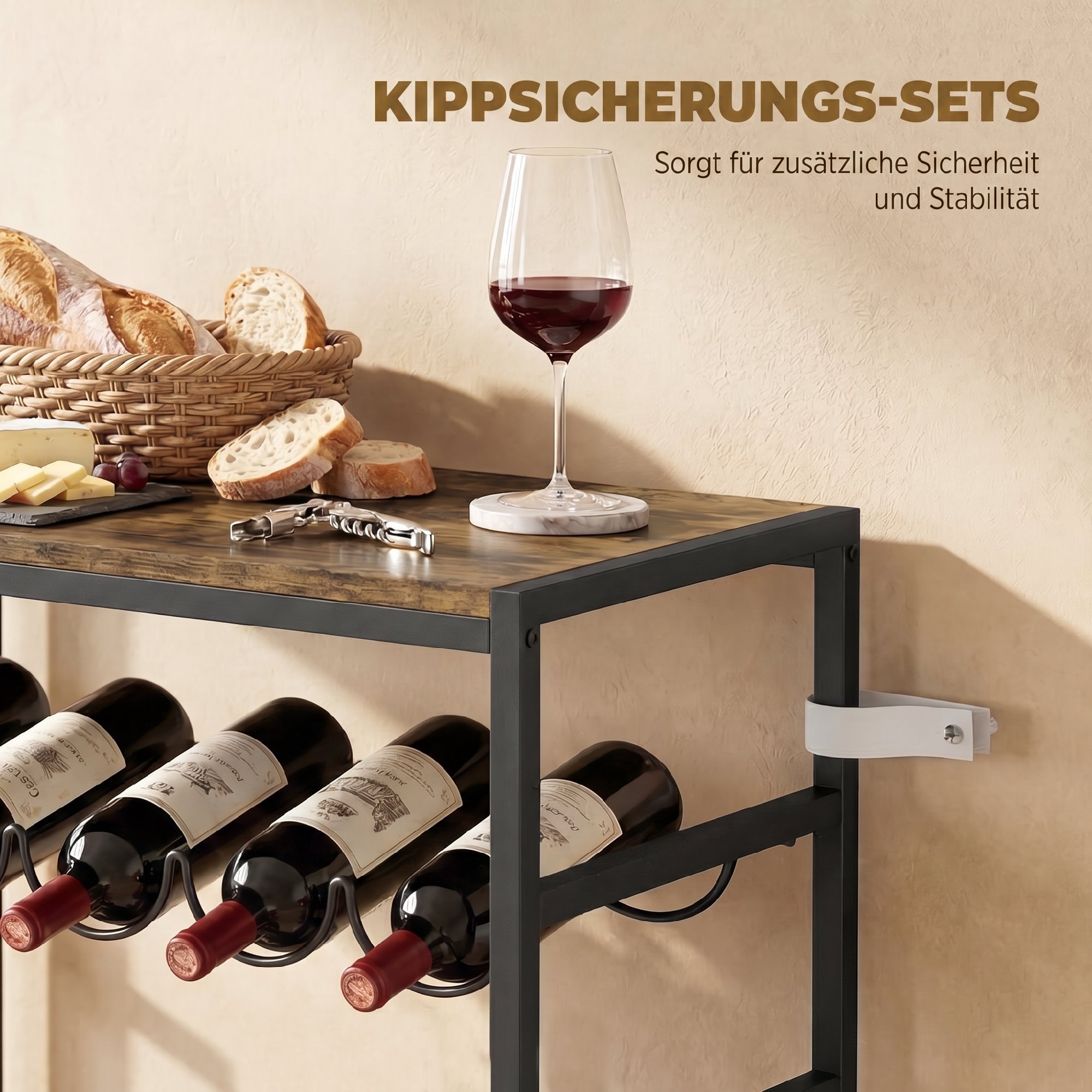 Weinregal für 30 Flaschen freistehendes Flaschenregal aus Metall für Keller Lagerraum 59 x 30 x 88,5 cm Rustikal-Braun