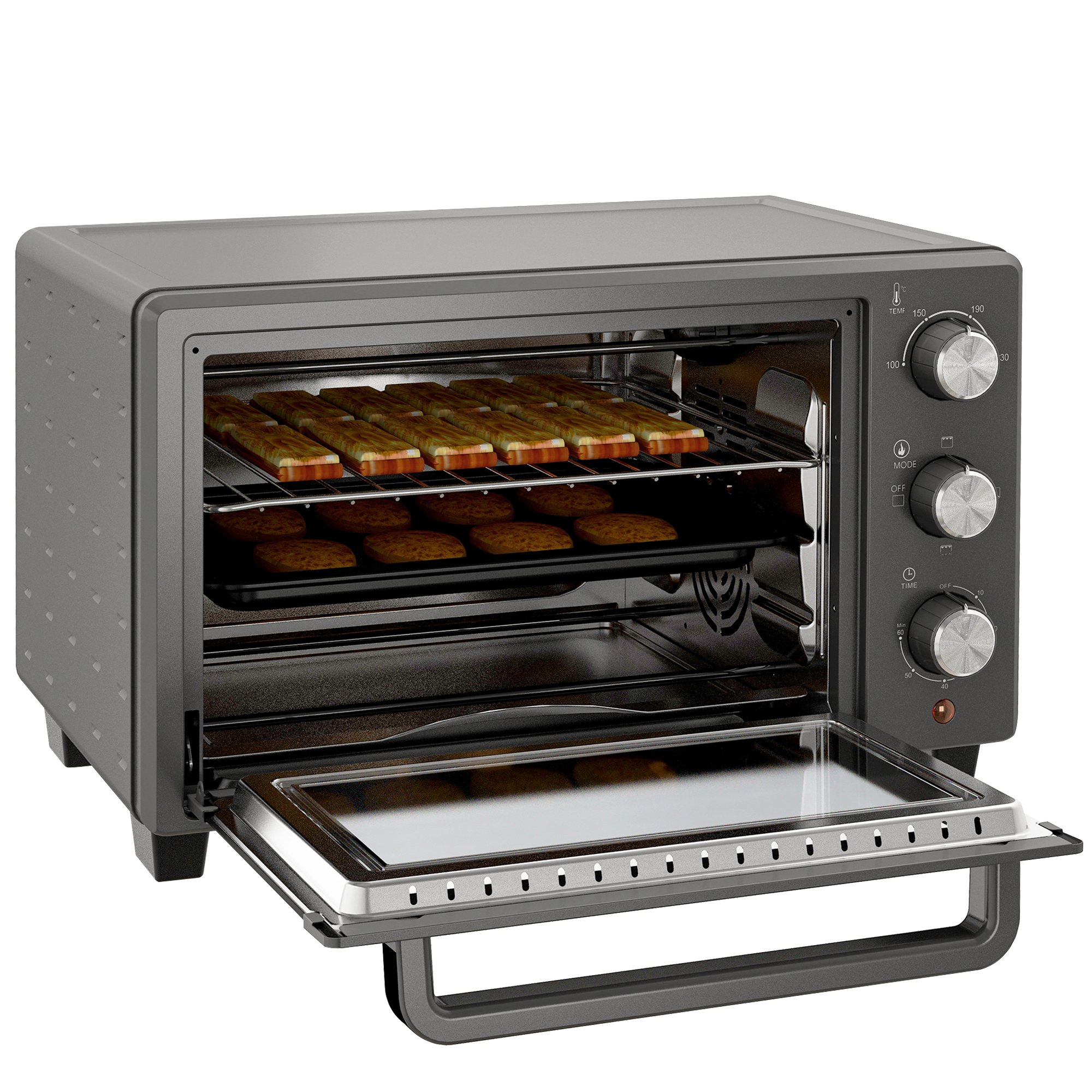 Minibackofen, 21 L Toasterofen mit 1 Drahtgestell und 1 Backblech, 3 Kochmodi, 100 °C-230 °C, Edelstahl, Glas, Grau Minibackofen, 21 L Toasterofen mit 1 Drahtgestell und 1 Backblech, 3 Kochmodi, 100 °C-230 °C, Edelstahl, Glas, Grau