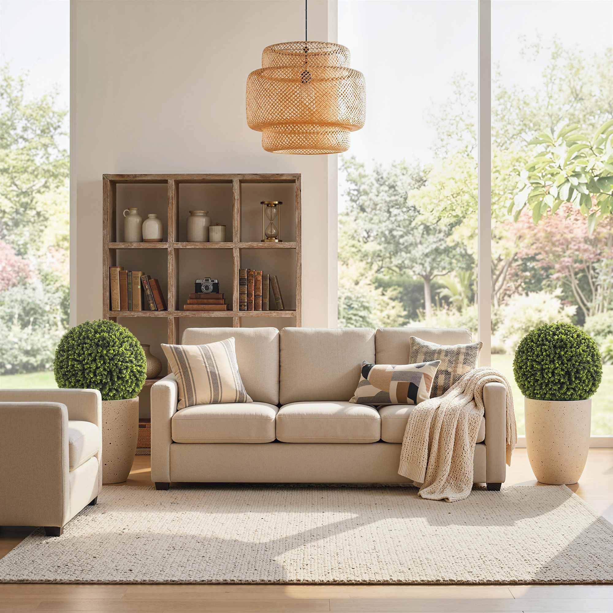 52 cm künstliche Buchsbaum-Kugeln im 2er-Set, UV-beständige Dekopflanzen mit 1086 Blättern für Innen- und Außen