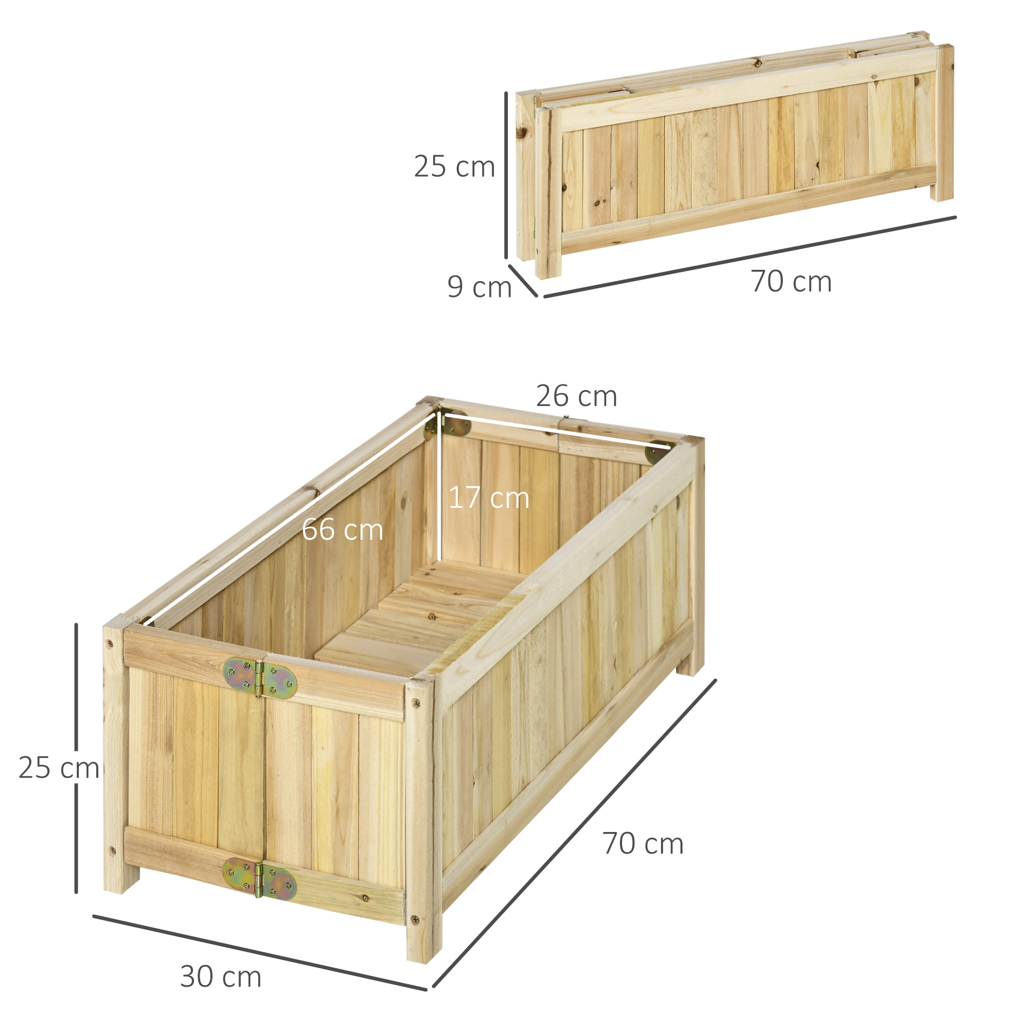 Klappbares Hochbeet, Massivholz, Wetterbeständig, 70 cm x 30 cm x 25 cm, Natur