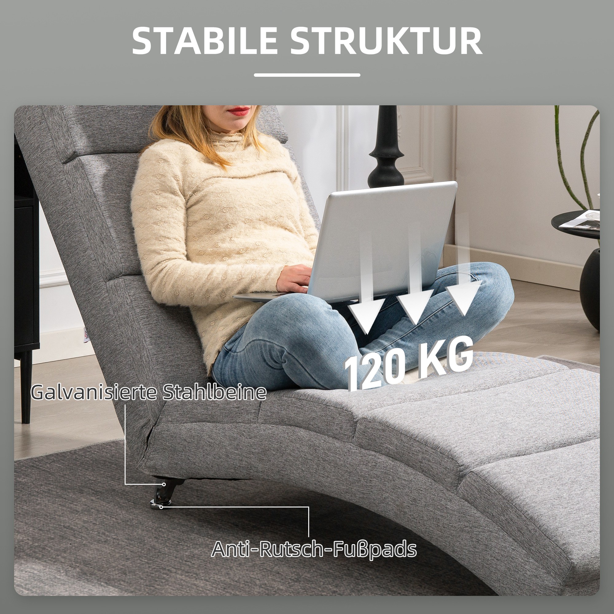Polstersessel mit Rückenlehne, Relaxsessel mit Stahlbeinen & dicker Polsterung, für Wohnzimmer, Schlafzimmer, Hellgrau