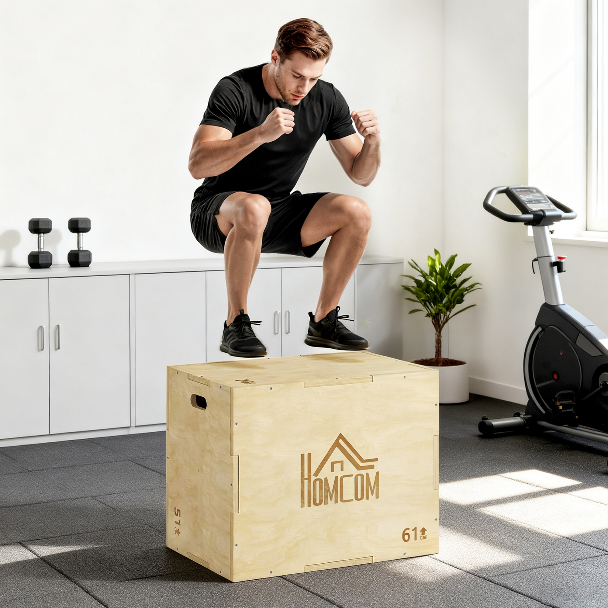 3-in-1 Plyo Box Holz Plyometrische Sprungbox mit 3 Sprunghöhen Griffen 61 x 51 x 76 cm Naturholz