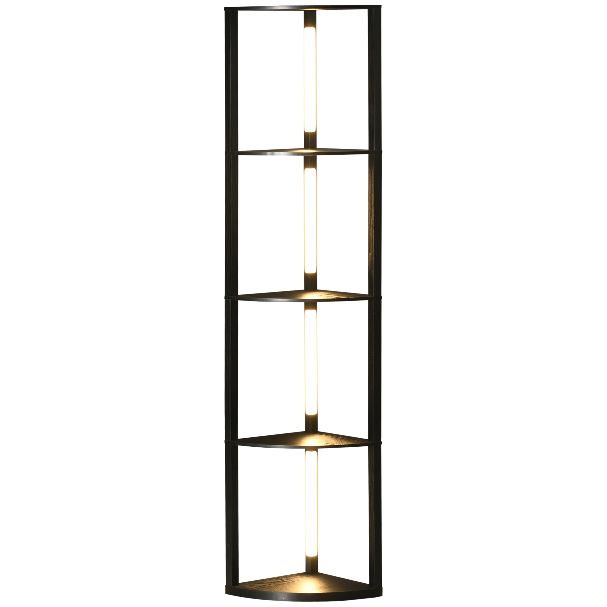 LED Standleuchte, Eckregal, dimmbar, 4 Ablagen, warmweißes Licht, 41x30x164cm, Schwarz