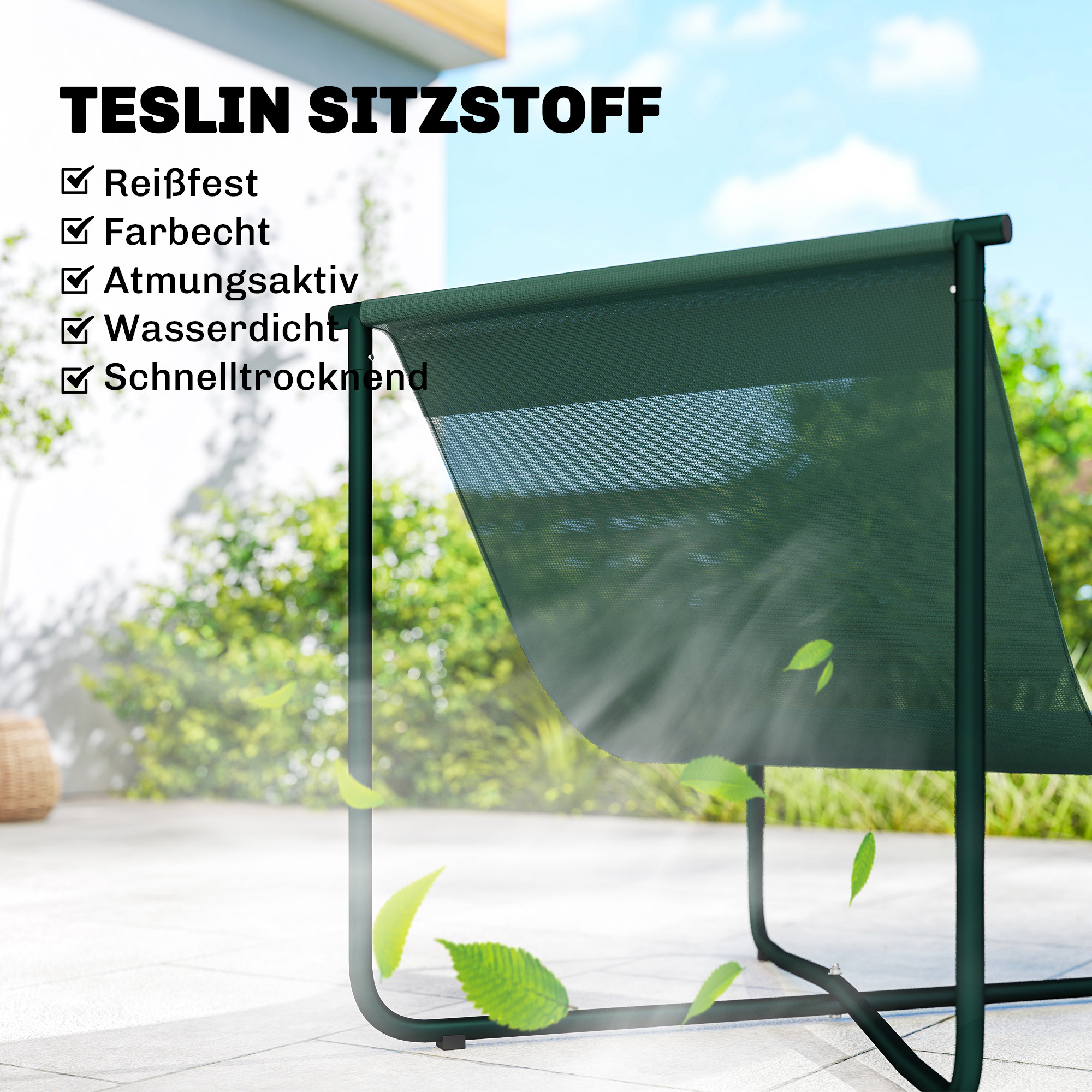 Gartenstuhl Gartensessel mit Kissen Atmungsaktiver Sling-Sitz Stahlrahmen für Garten Terrasse 76 x 92 x 76 cm Dunkelgrün