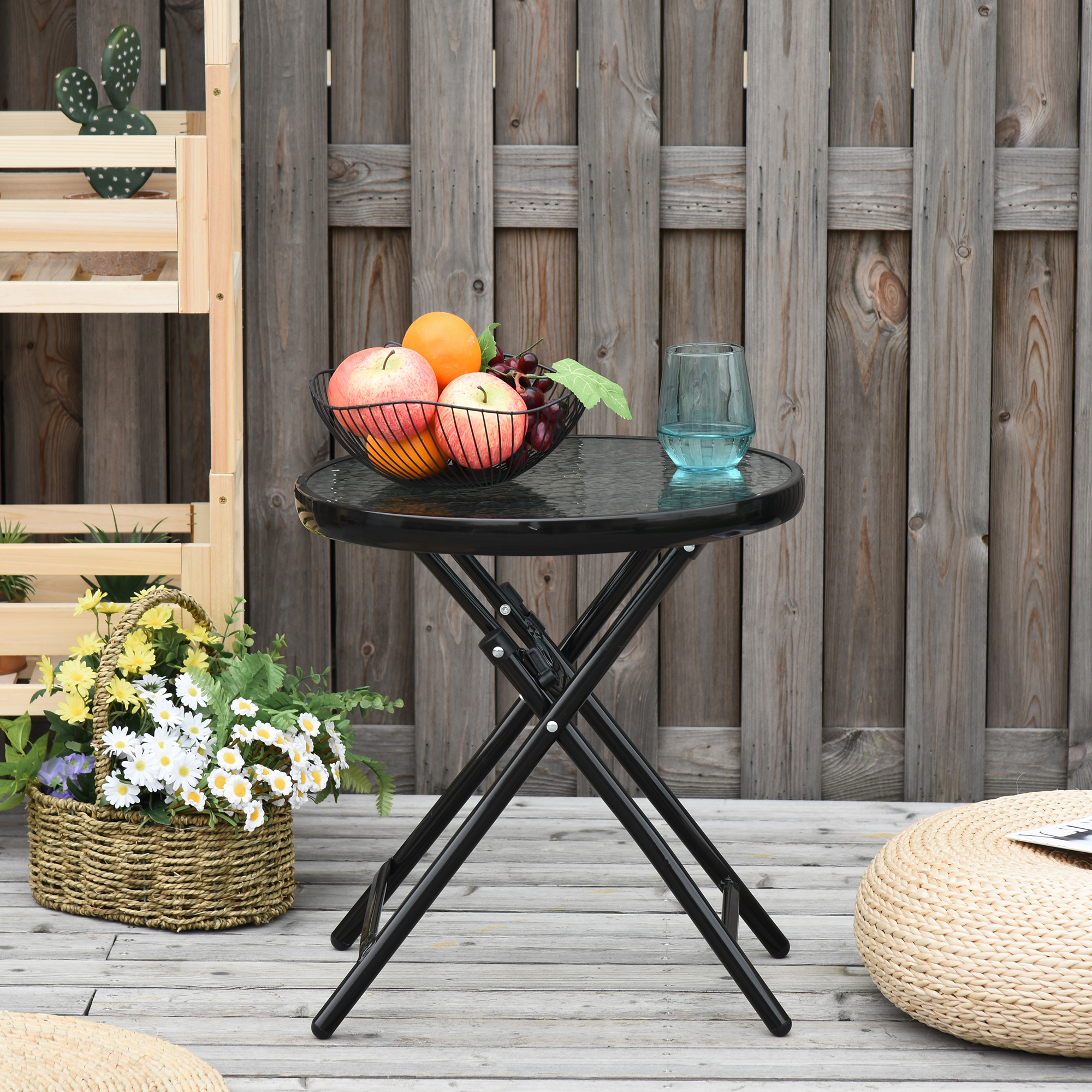 Gartentisch Beistelltisch Bistrotisch mit Glasplatte rund klappbar Metall Ø45 schwarz
