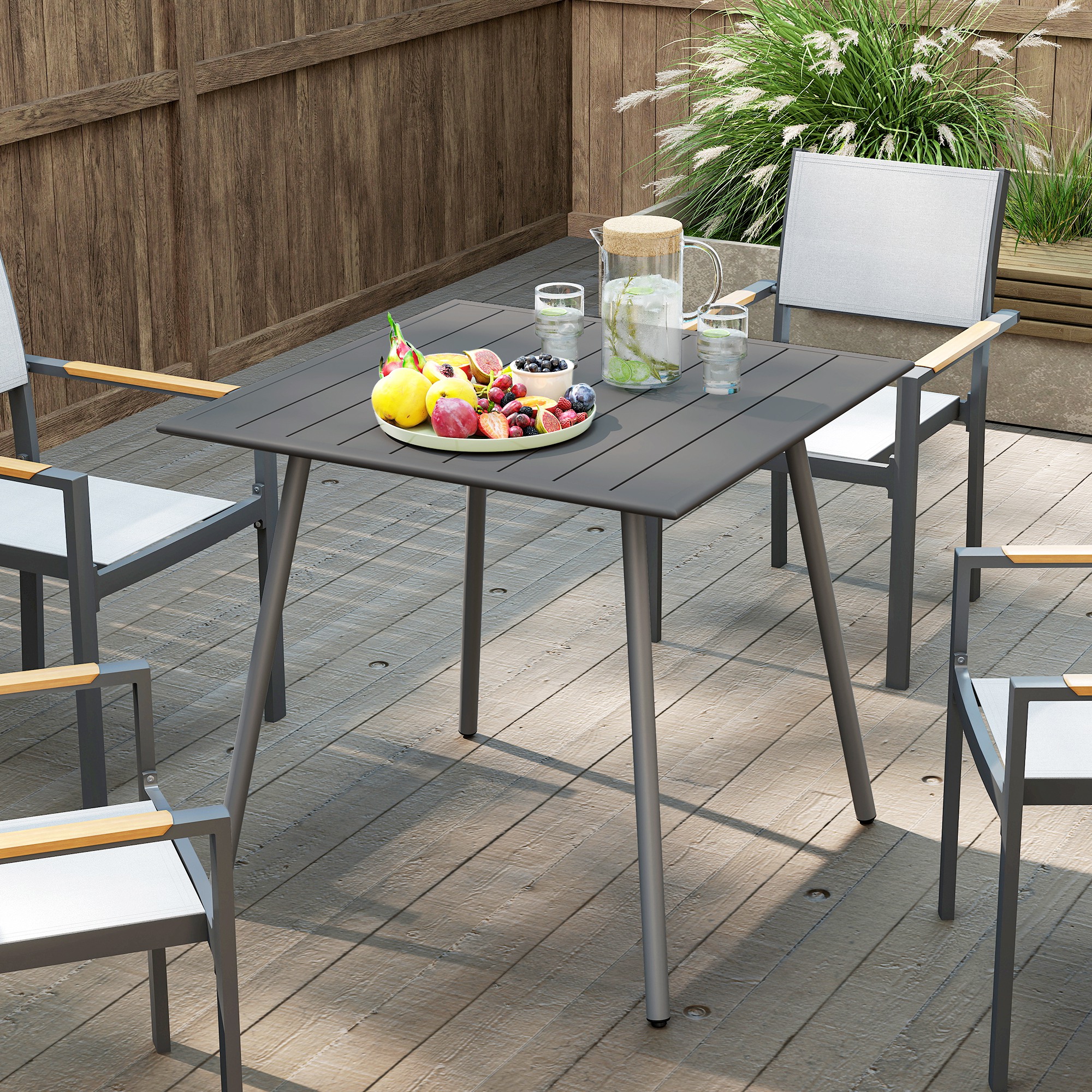 Gartentisch, Outdoor-Esstisch für 4 Personen, Stahlrahmen, leicht zu reinigen, rostbeständig, 80 x 80 x 74 cm, Grau