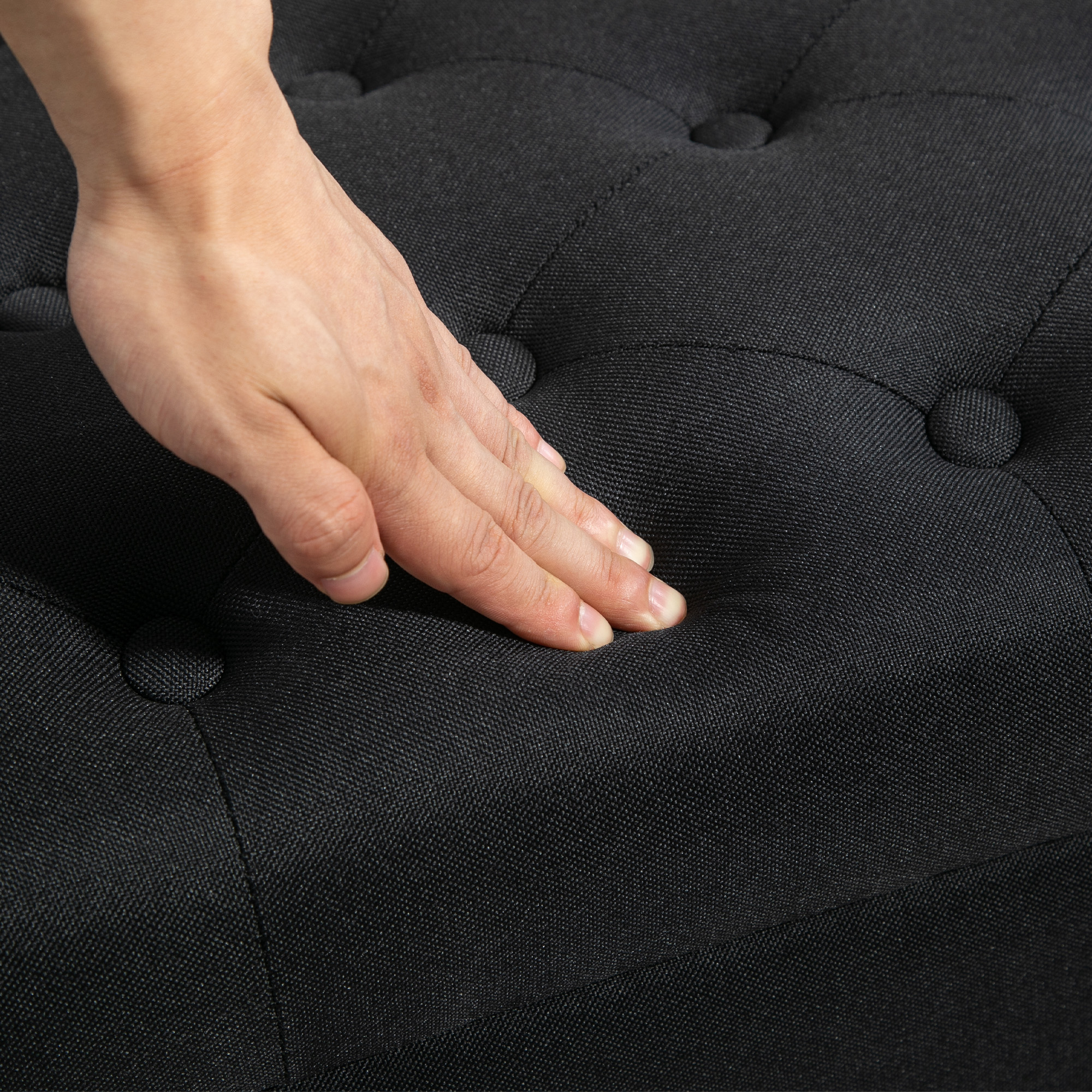 Sitzbank mit Stauraum, Truhenbank, leinenartiges Polyester, Kautschukholz, Schwarz, 100 x 40 x 44 cm