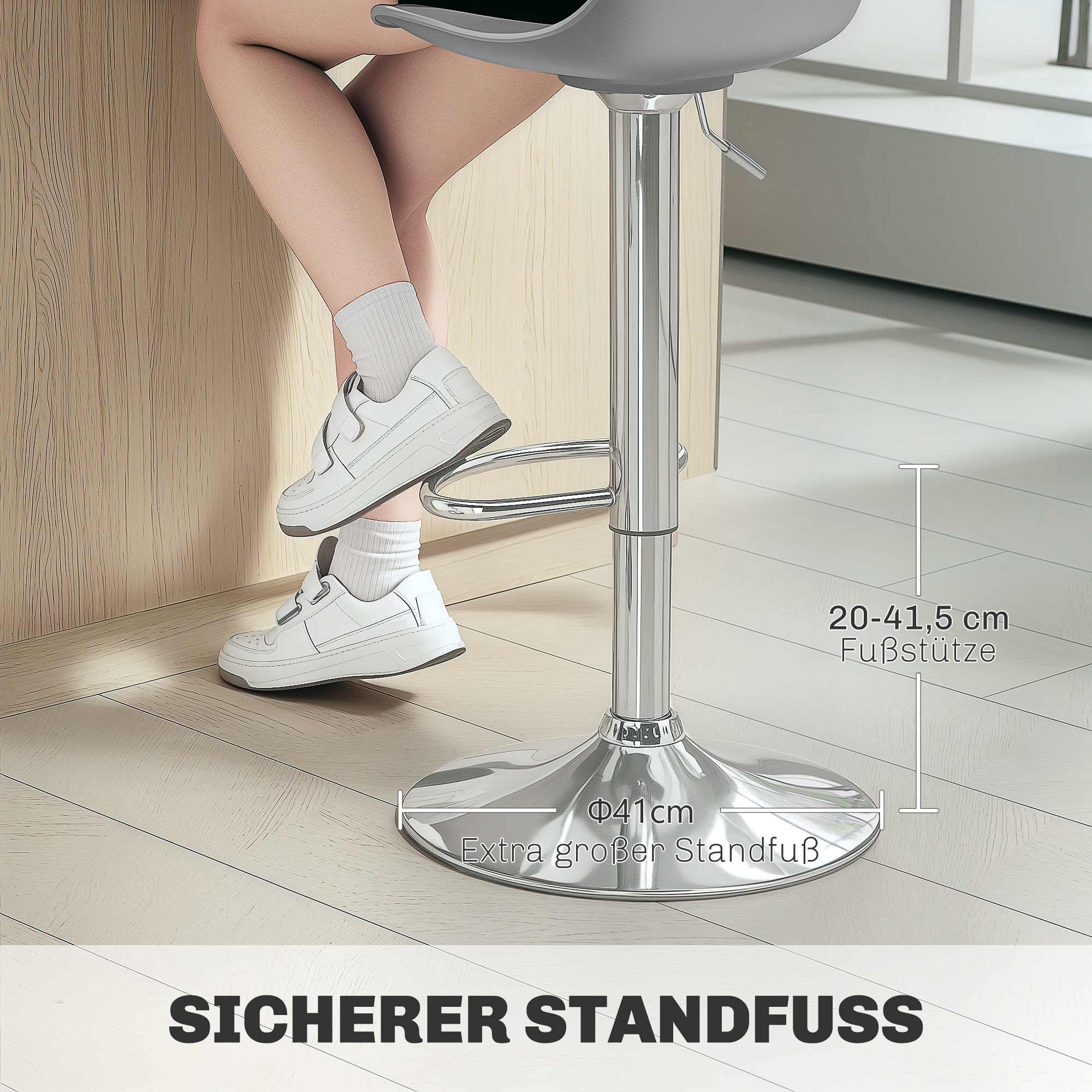 2er-Set Barhocker, Barstühle, Drehstühle mit Lehne, höhenverstellbar, bis 120 kg belastbar, 42 x 41 x 82-104 cm, Grau