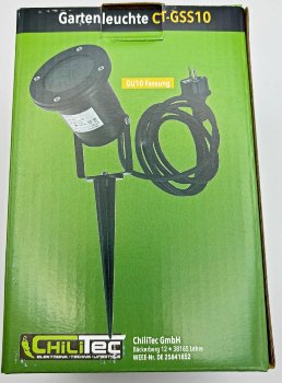 Gartenleuchte "CT-GS10", silbergrau, 230V, 1,5m Kabel+Erdspieß, GU10 Fassung