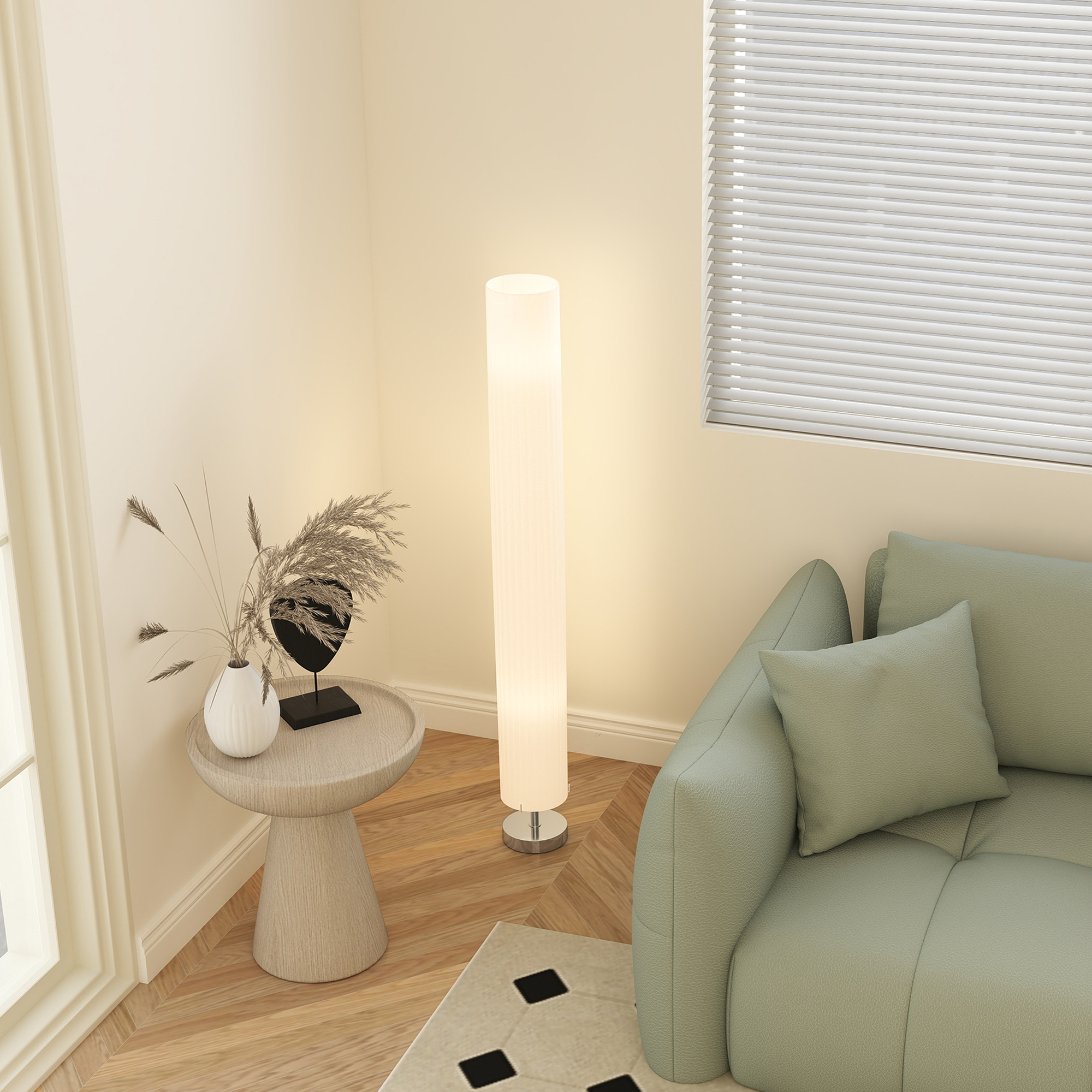 Stehlampe Wohnzimmer mit Schirm aus Polyester, 2 x E27 Fassung für Schlafzimmer 14 x 14 x 120 cm
