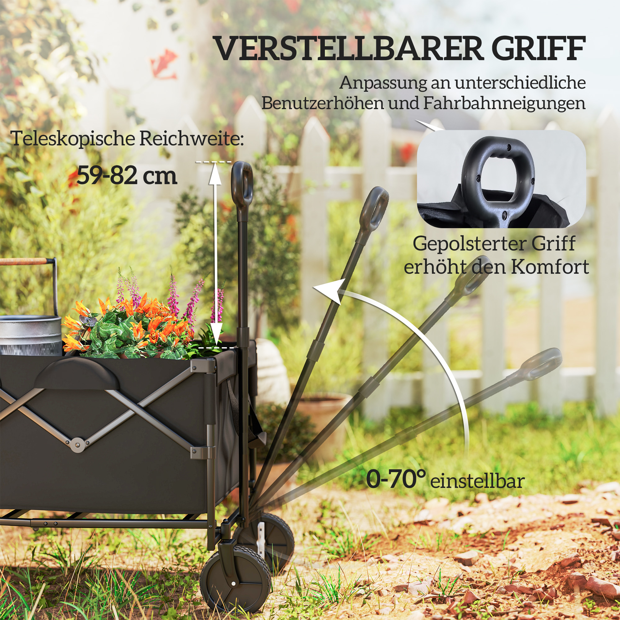 Gartenwagen 100 kg belastbar klappbar Erweiterter Transportwagen mit herausnehmbare Plane Schwarz