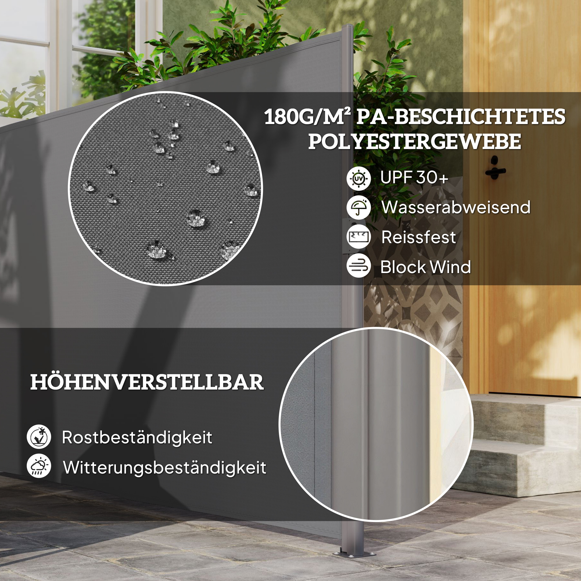 Seitenmarkise ausziehbar blickdicht Sichtschutz mit Wandhalterung  Beschichtung 300x180cm Dunkelgrau