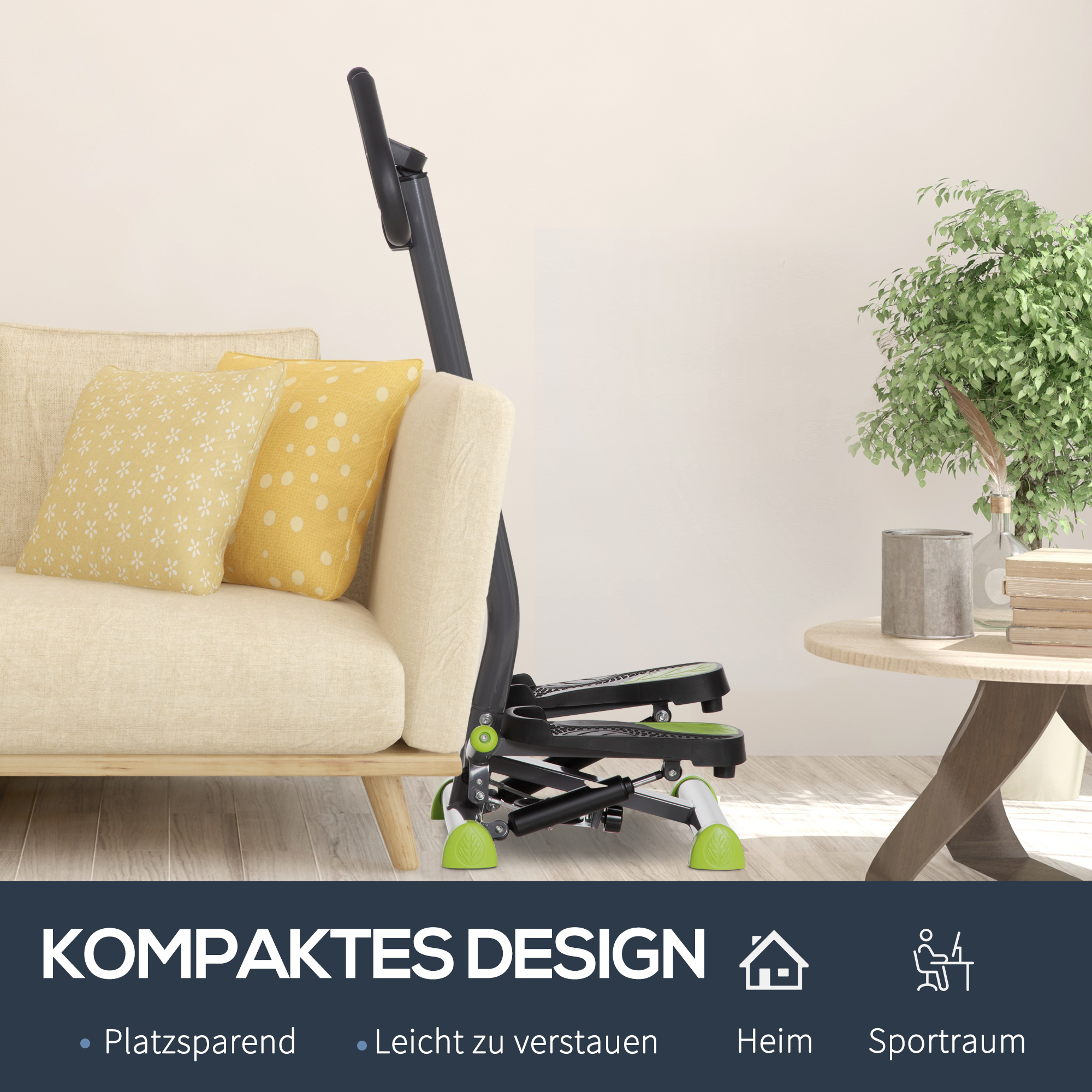 Stepper mit LCD-Monitor 55 x 44 x 108cm Stahl Grau+Grün+Schwarz