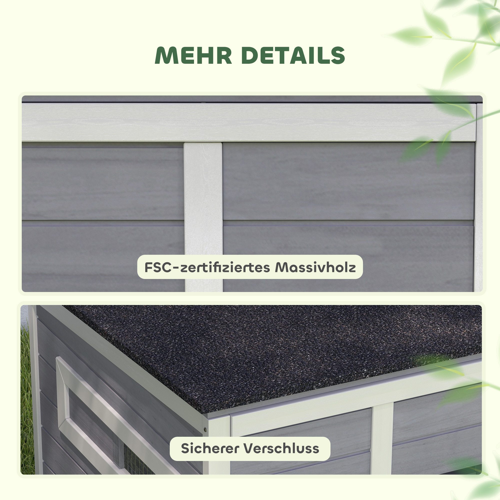 Entenstall wetterfest Entenhaus aus Holz mit herausnehmbar Boden Schiebefenster aufklappbar Asphaltdach 93x70x72cm Grau