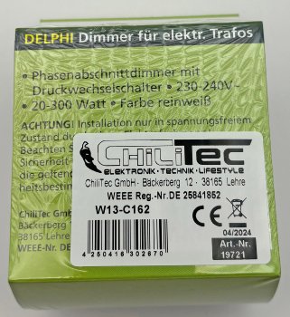 DELPHI Dimmer für elektronische Trafos / 250V~/ 300W, inkl. Rahmen, UP, weiß