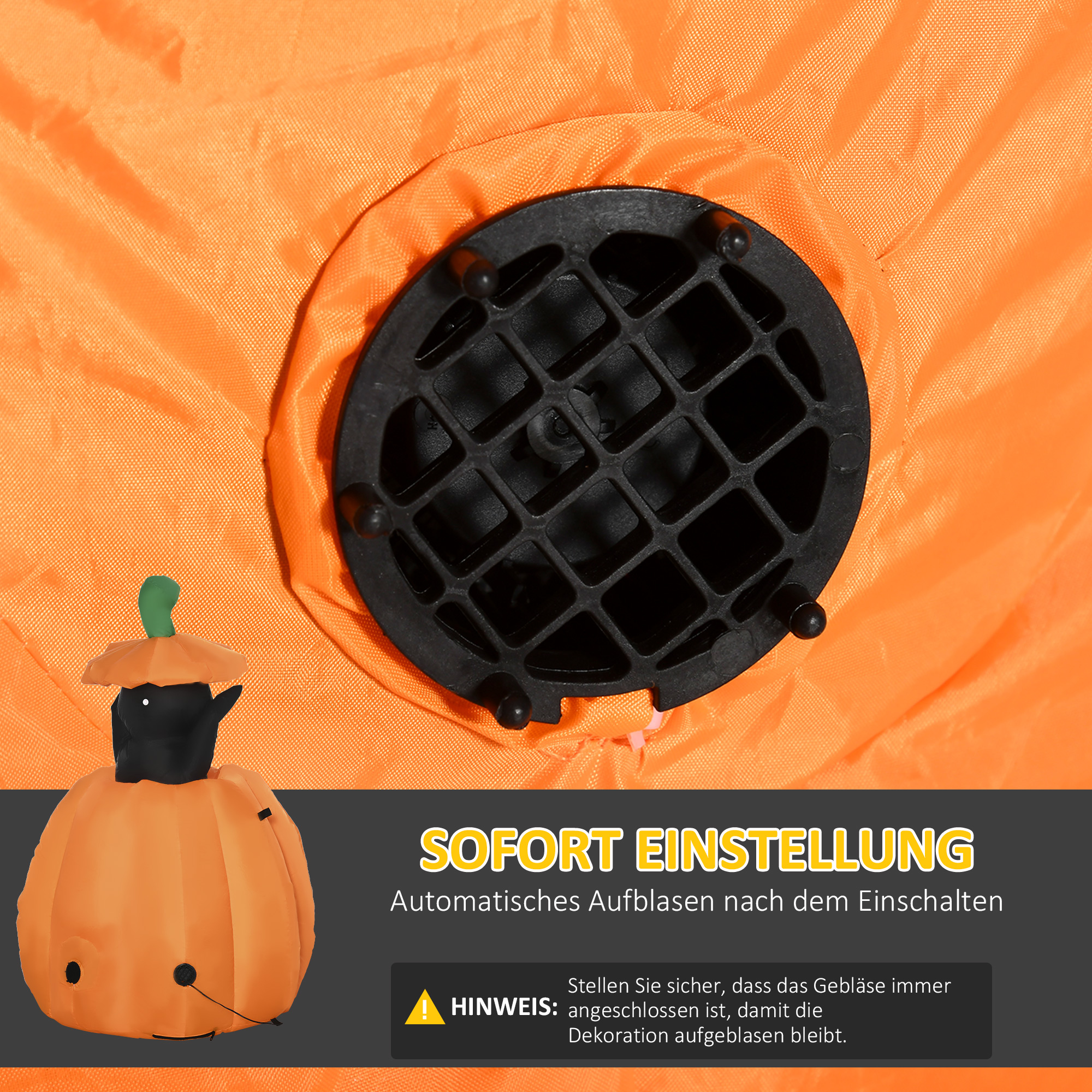 selbstaufblasende Halloweendekoration Halloweenkürbis, inkl LED´s Outdoor Wettebeständig, 76 x 64 x 115cm, Orange