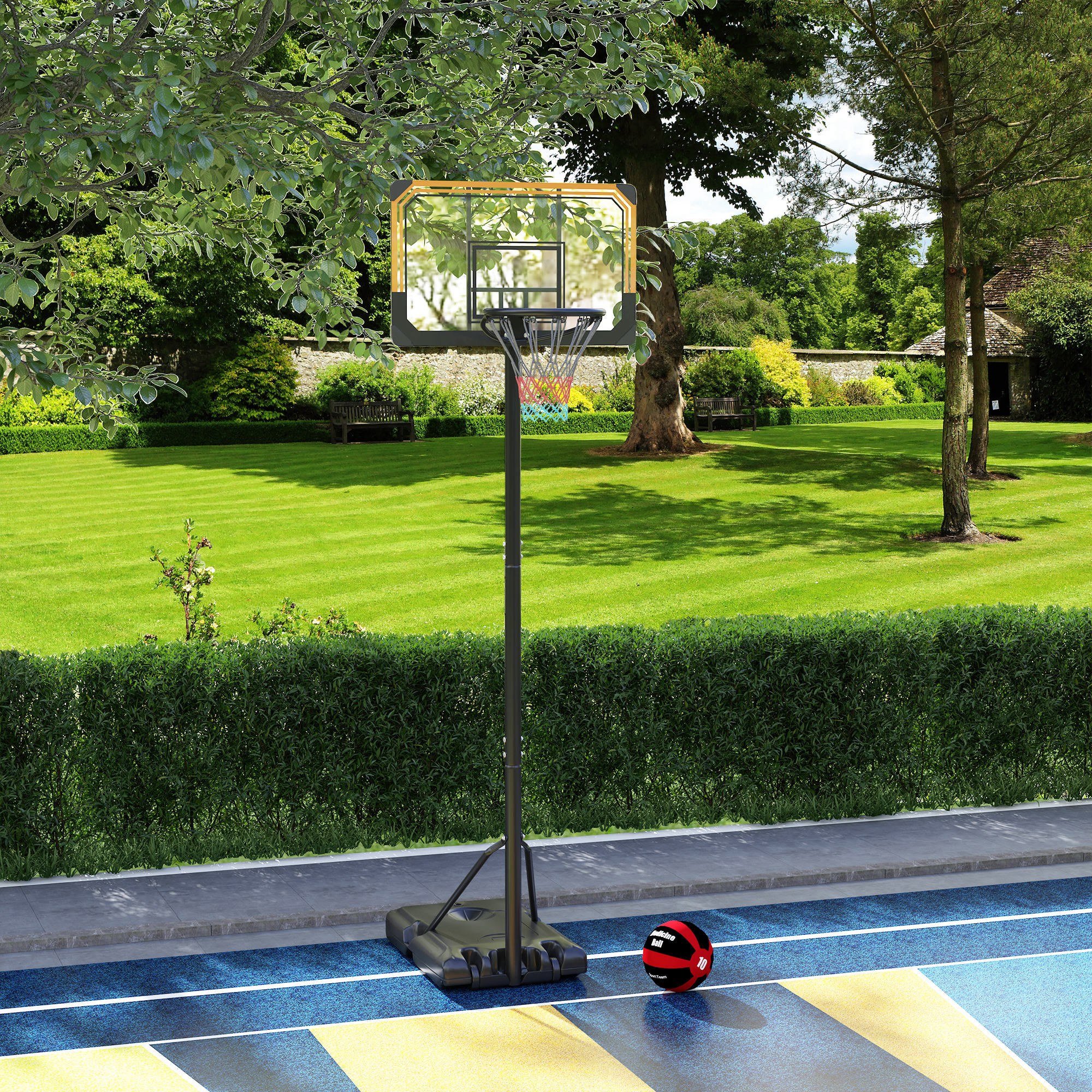Basketballständer, höhenverstellbar, 182-213 cm Korbhöhe, wetterfest, mit Rollen, Metallrahmen