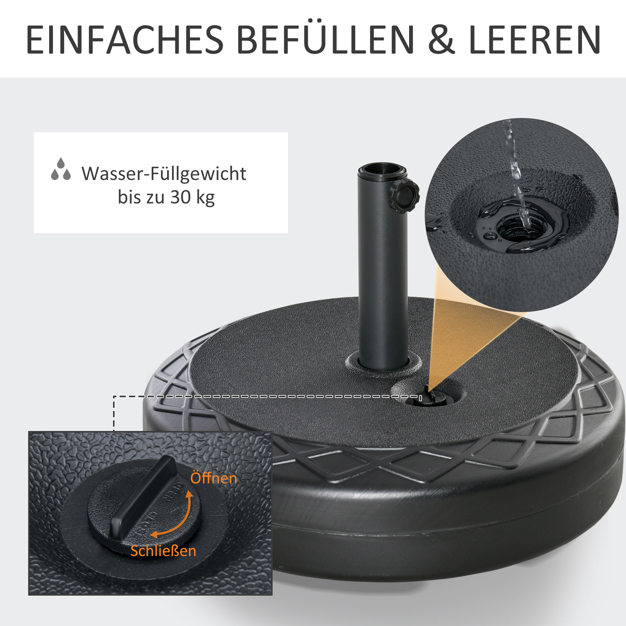 Sonnenschirmständer Sonnenschirmhalter, wetterbeständig, befüllbar, Ø55 x 38H cm, Schwarz