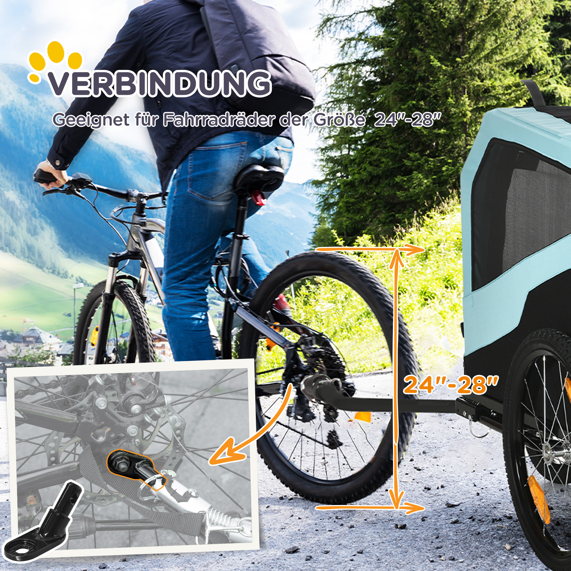 2-in-1 Hundeanhänger Hundewagen Fahrradanhänger bis 30kg klappbar Schiebefunktion 2 Eingänge Netzfenster Sonnenschutz Stahlrahmen hellblau 170 x 77 x 90 cm