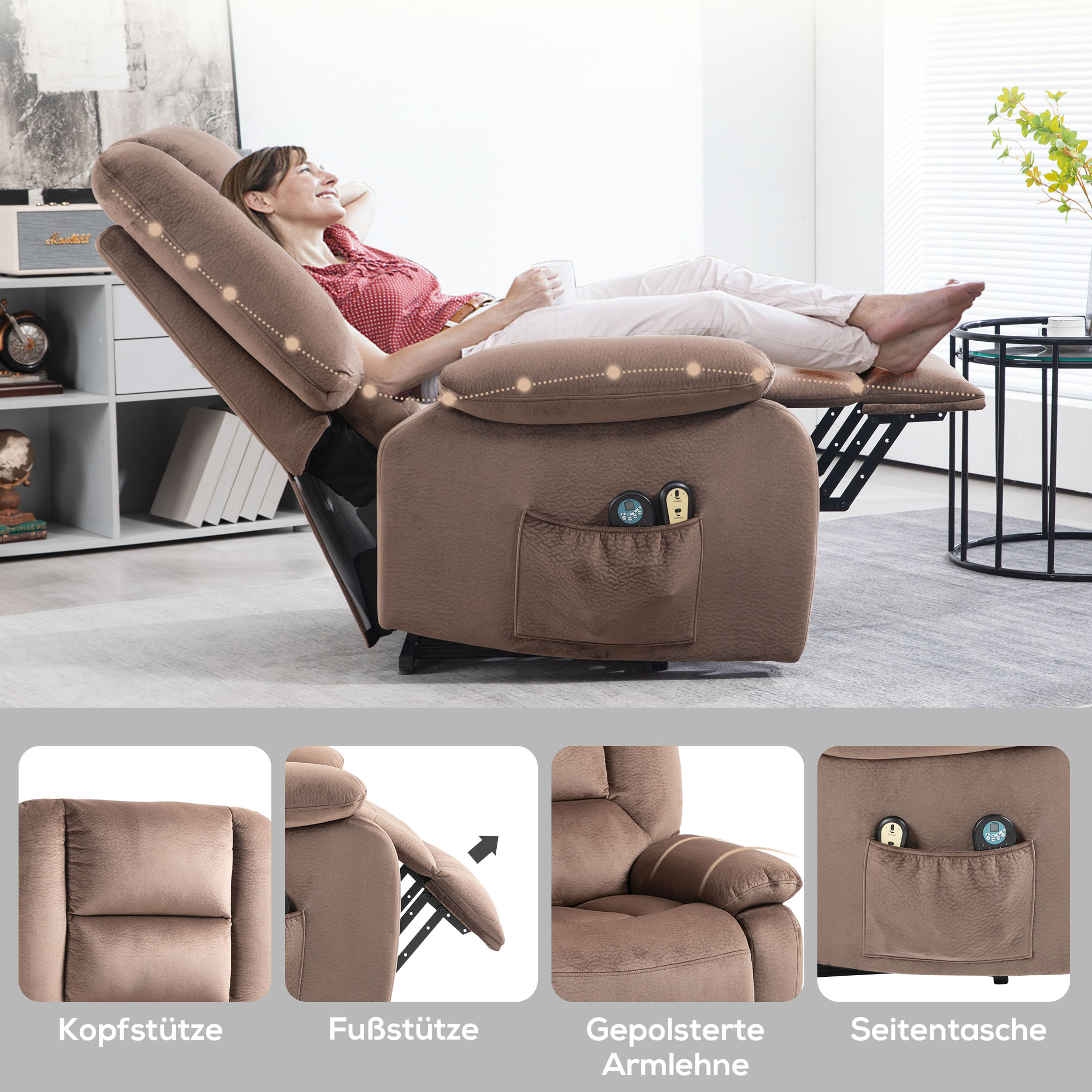 Aufstehsessel mit Massagefunktion, 90x93x110cm, Braun