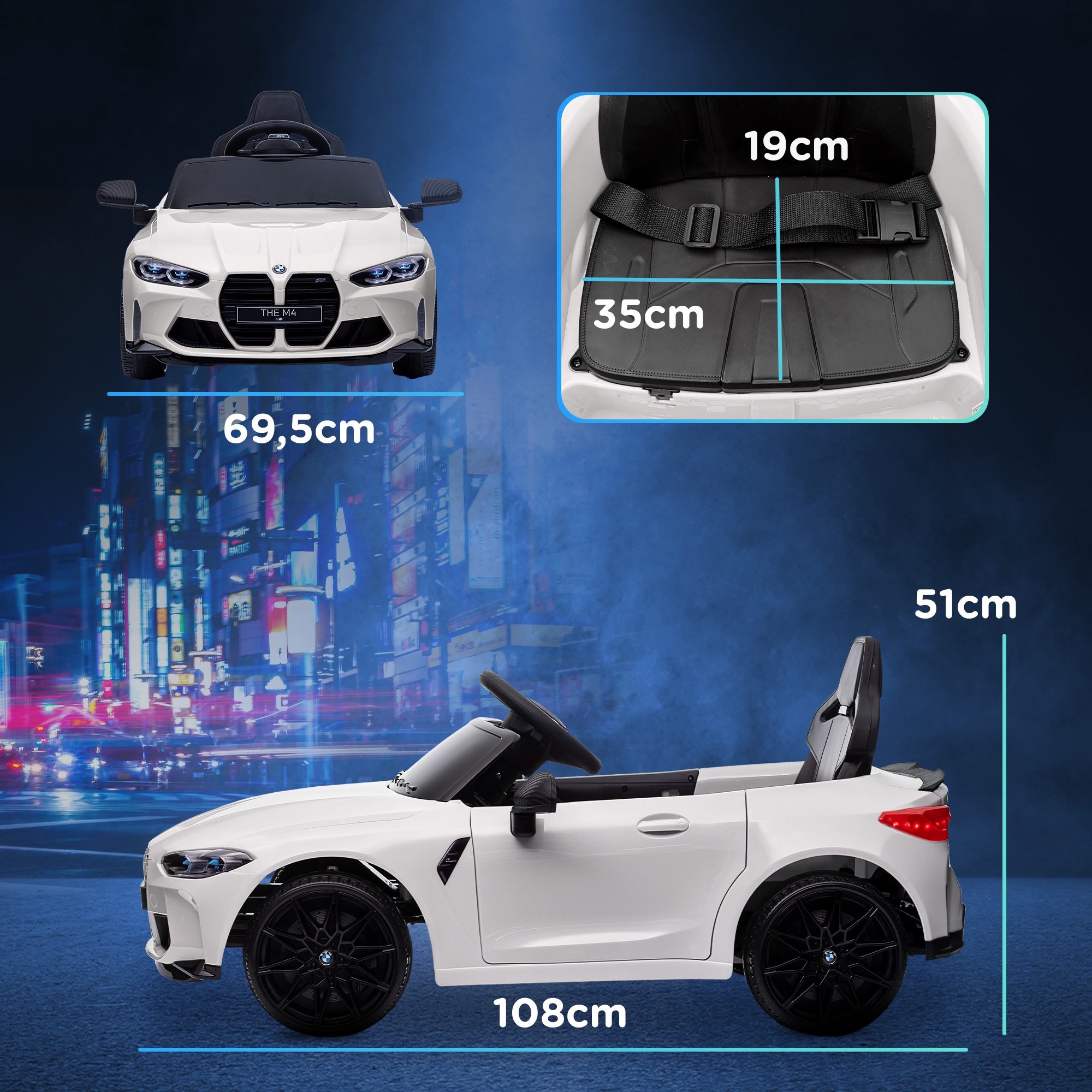 Elektro-Kinderauto BMW M4, Sound & Licht, 3-5 km/h, inkl. Fernsteuerung, für 3-5 Jahre, Weiß