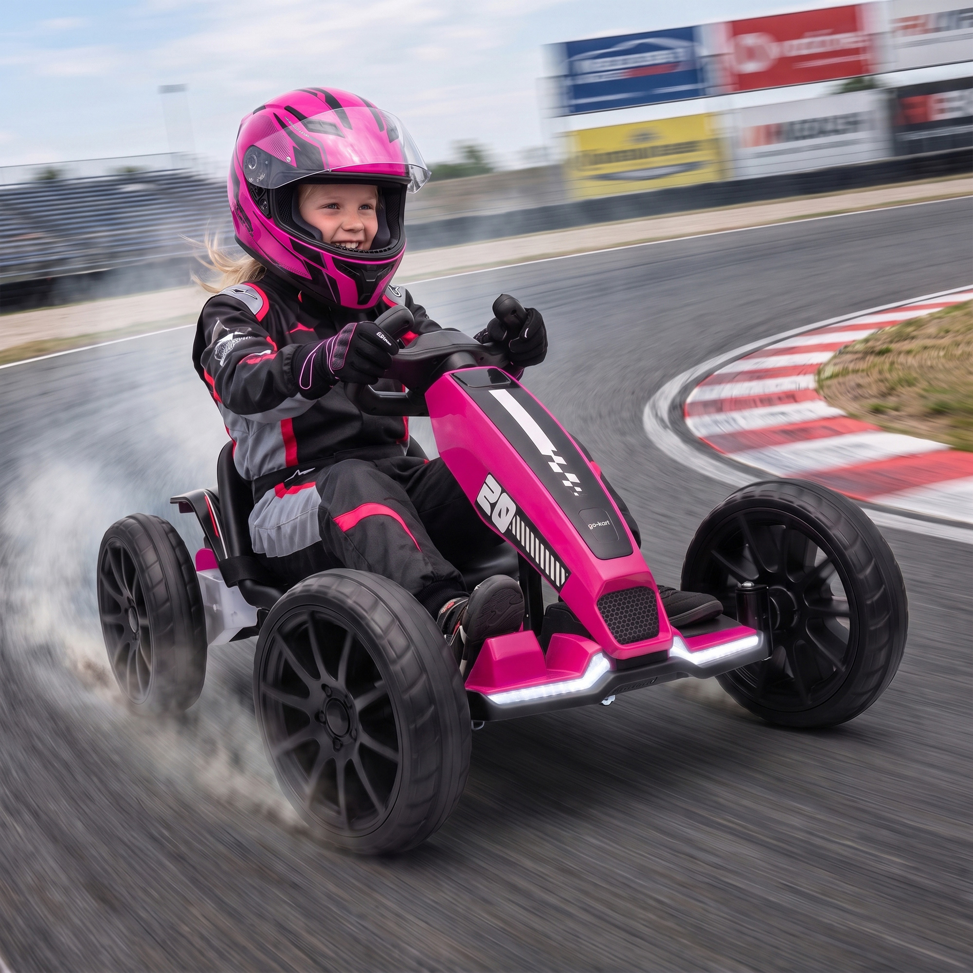 Elektro Go-Kart für Kinder 12V Gokart mit 2 Motoren, 4-fach verstellbarem Sitz Sanftanlauf EVA-Räder LED-Scheinwerfer