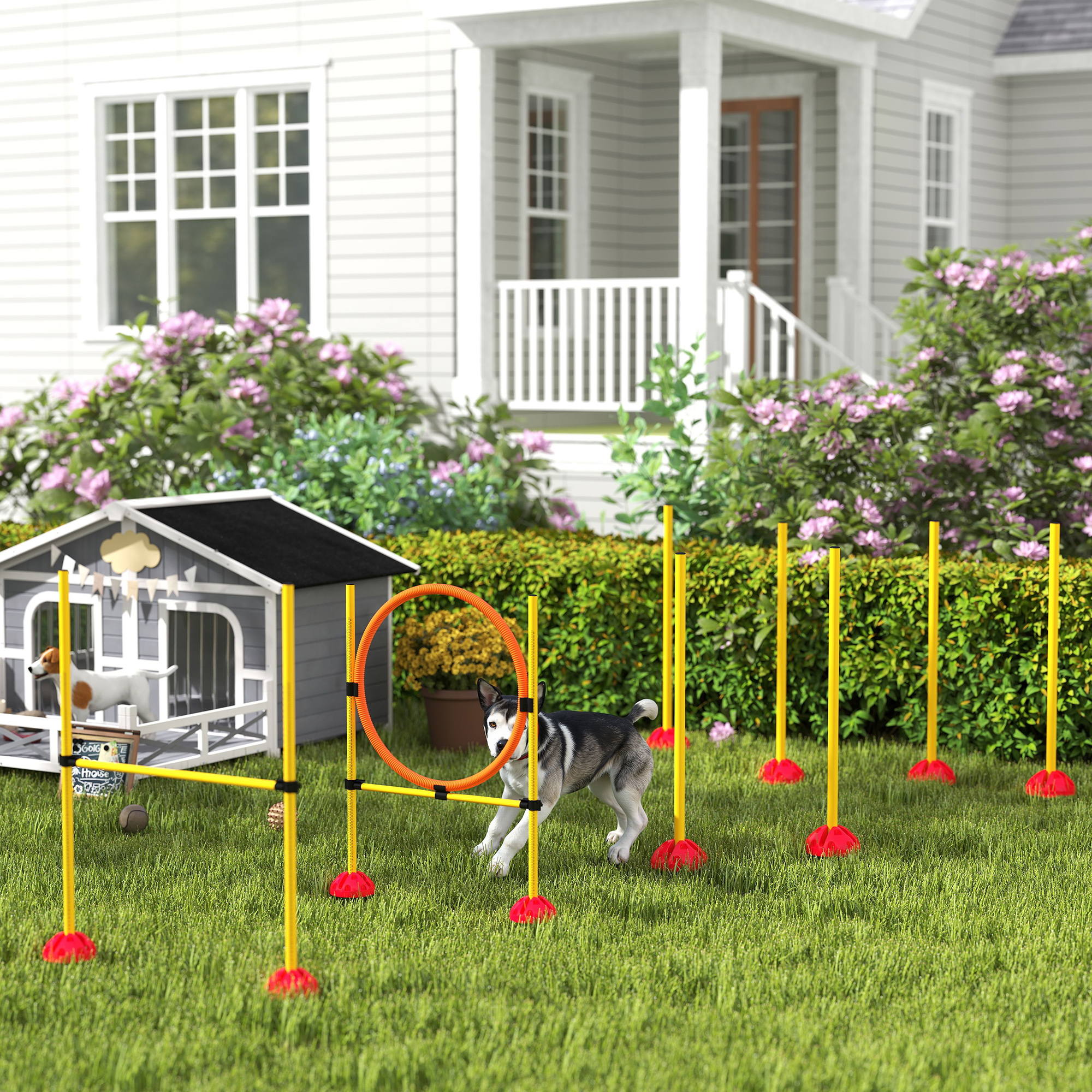 Agility Set Hunde 3-teiliges befüllbar Agility-Ausrüstung für Hundetraining Steckhürdenset mit Slalomstangen